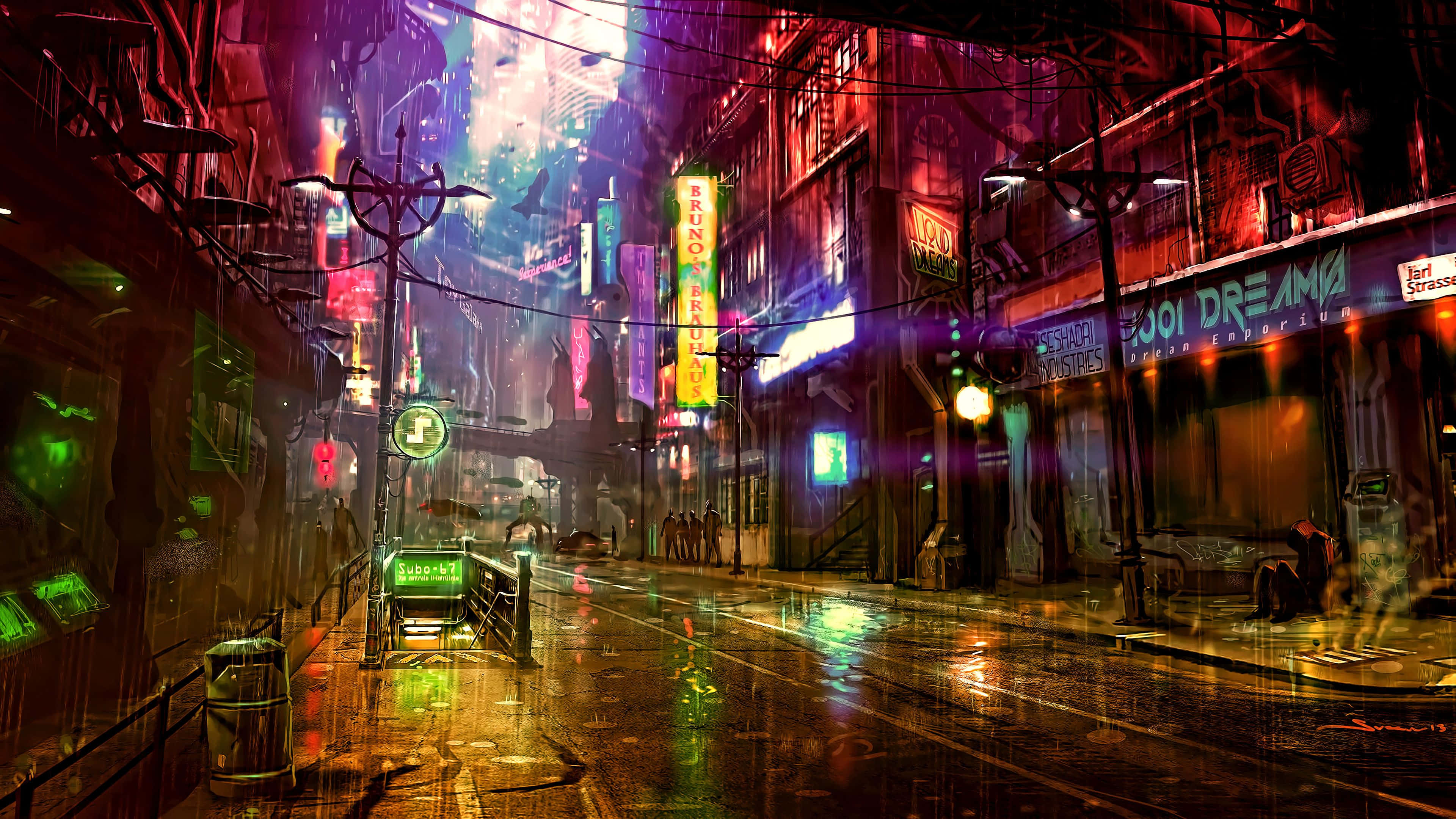 Cyberpunk Pixel Art, neon-lit cyberpunk street, night, 4K Desktop Wallpaper