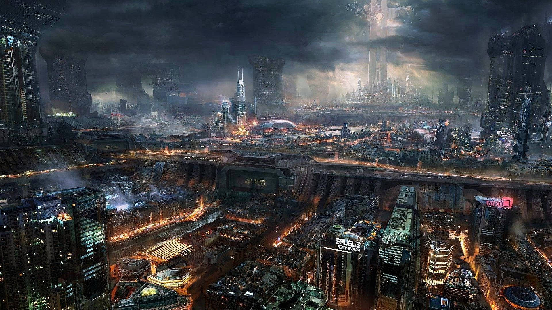 Cyberpunk, 1920x1080, futuristic cityscape, Full HD Desktop Wallpaper