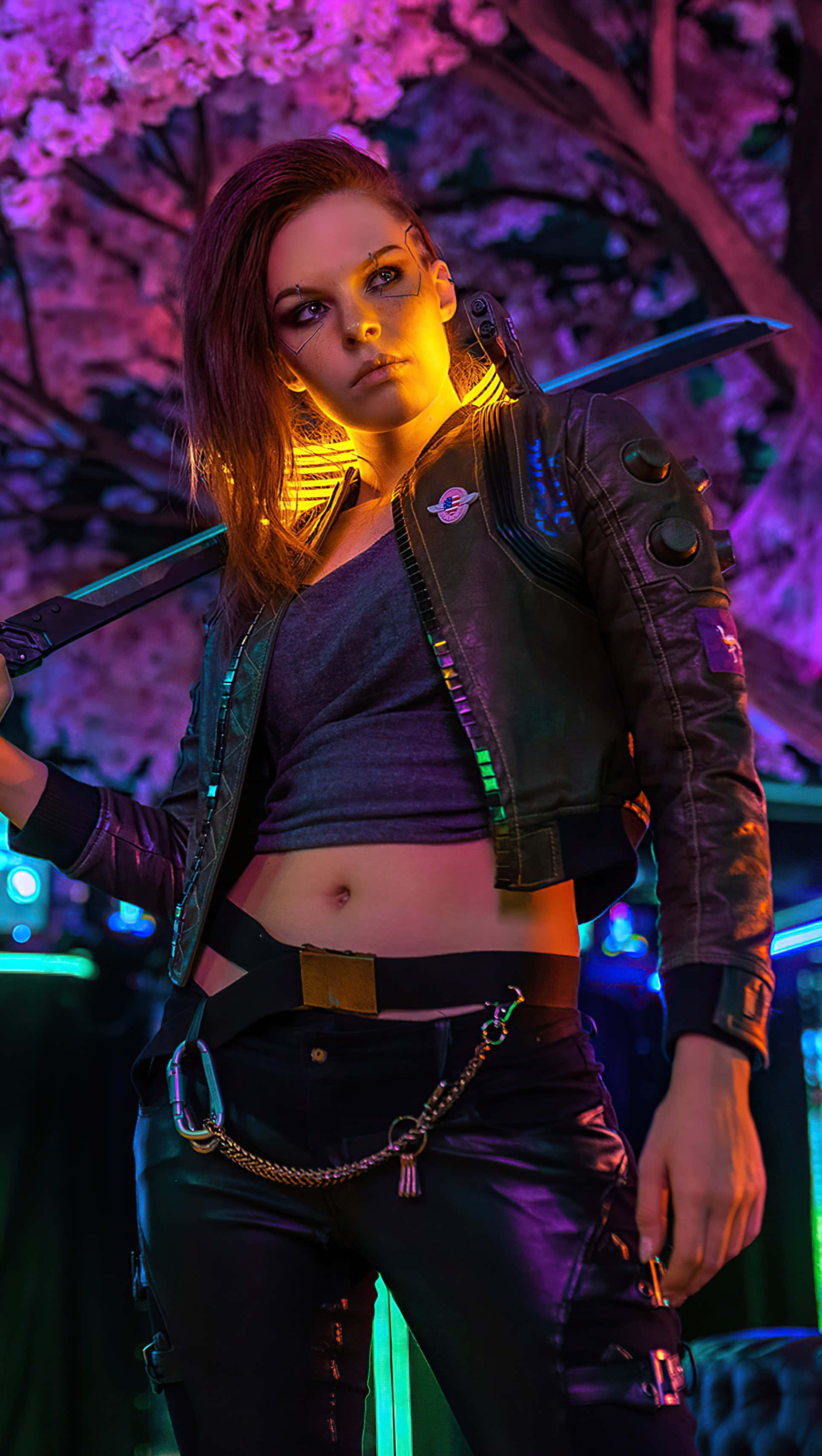 Cyberpunk 2077, cyberpunk woman, glowing accents, 2K Phone Wallpaper
