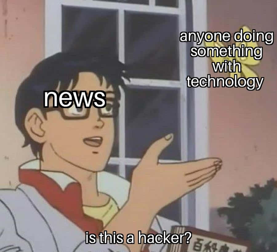 Cybersecurity Memes, anime character with glasses, text labels him 'news', SD Desktop Wallpaper