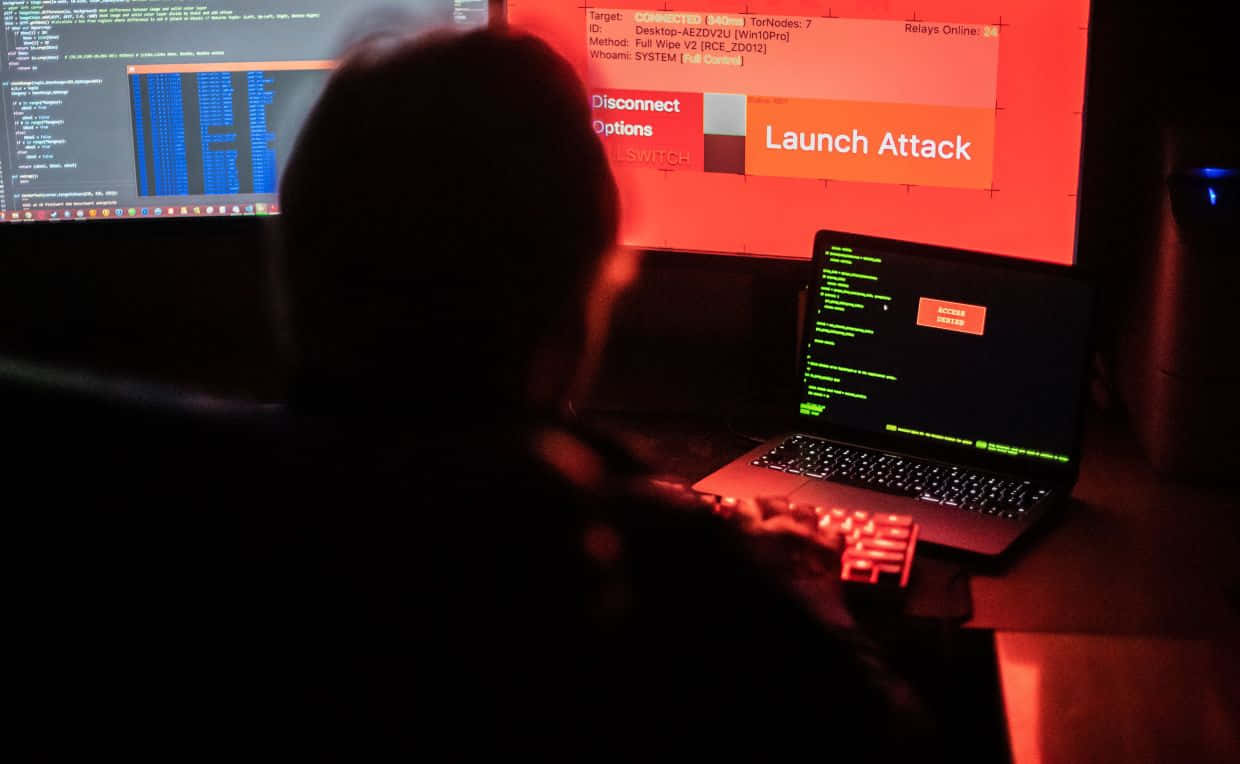 hacker, dim room, glowing screens, SD Desktop Wallpaper