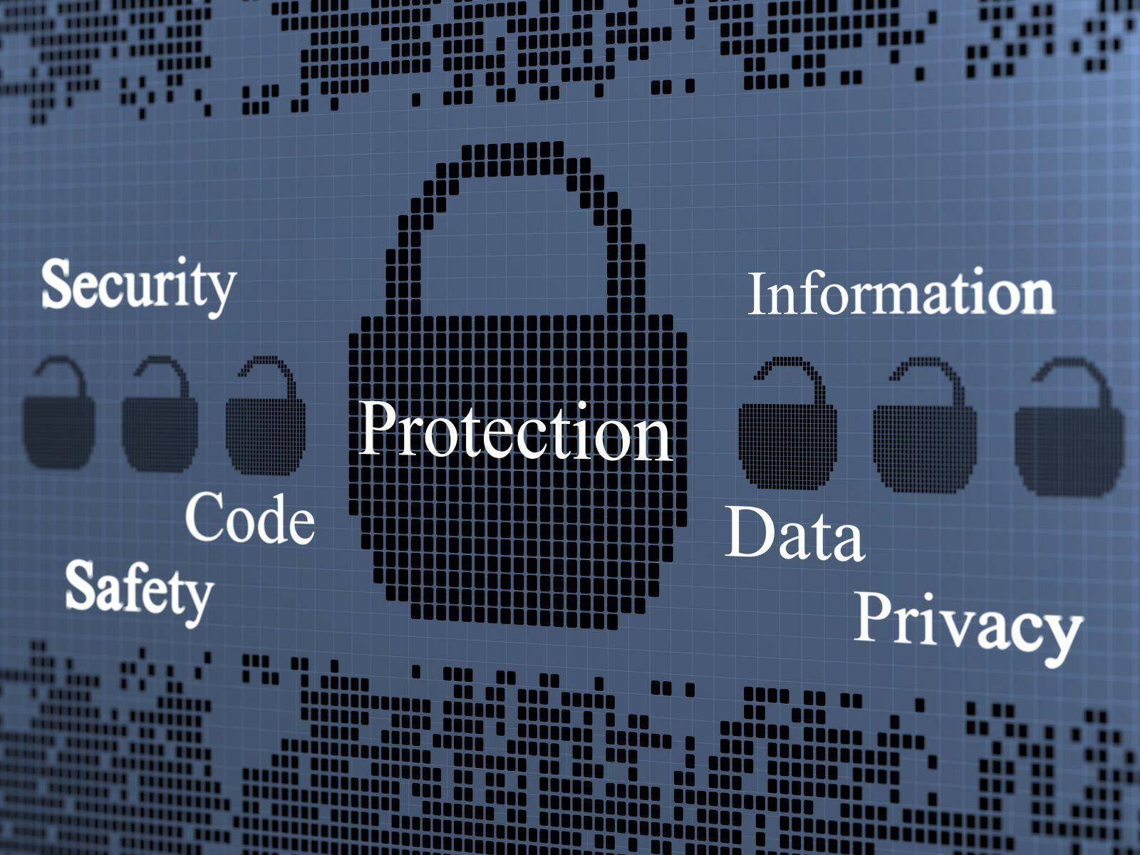 pixelated digital padlock, blue grid screen, security, HD Desktop Wallpaper