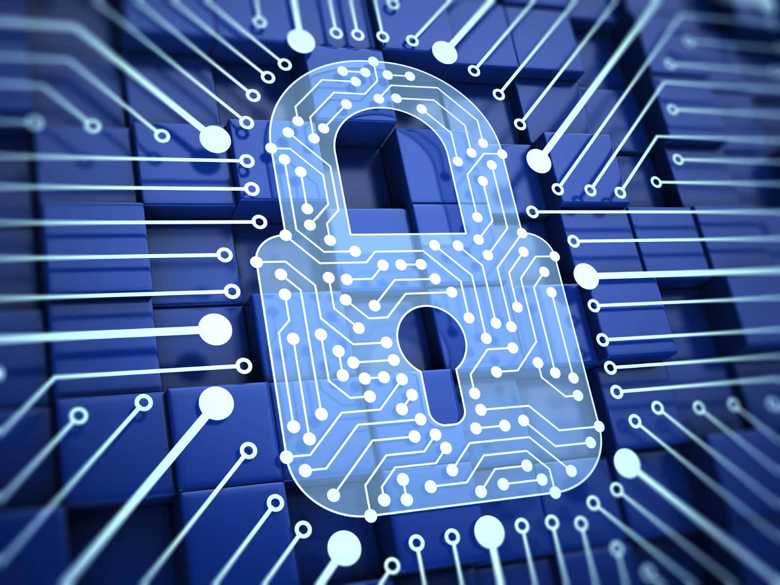 circuit board padlock, blue digital grid, connecting wires, HD Desktop Wallpaper