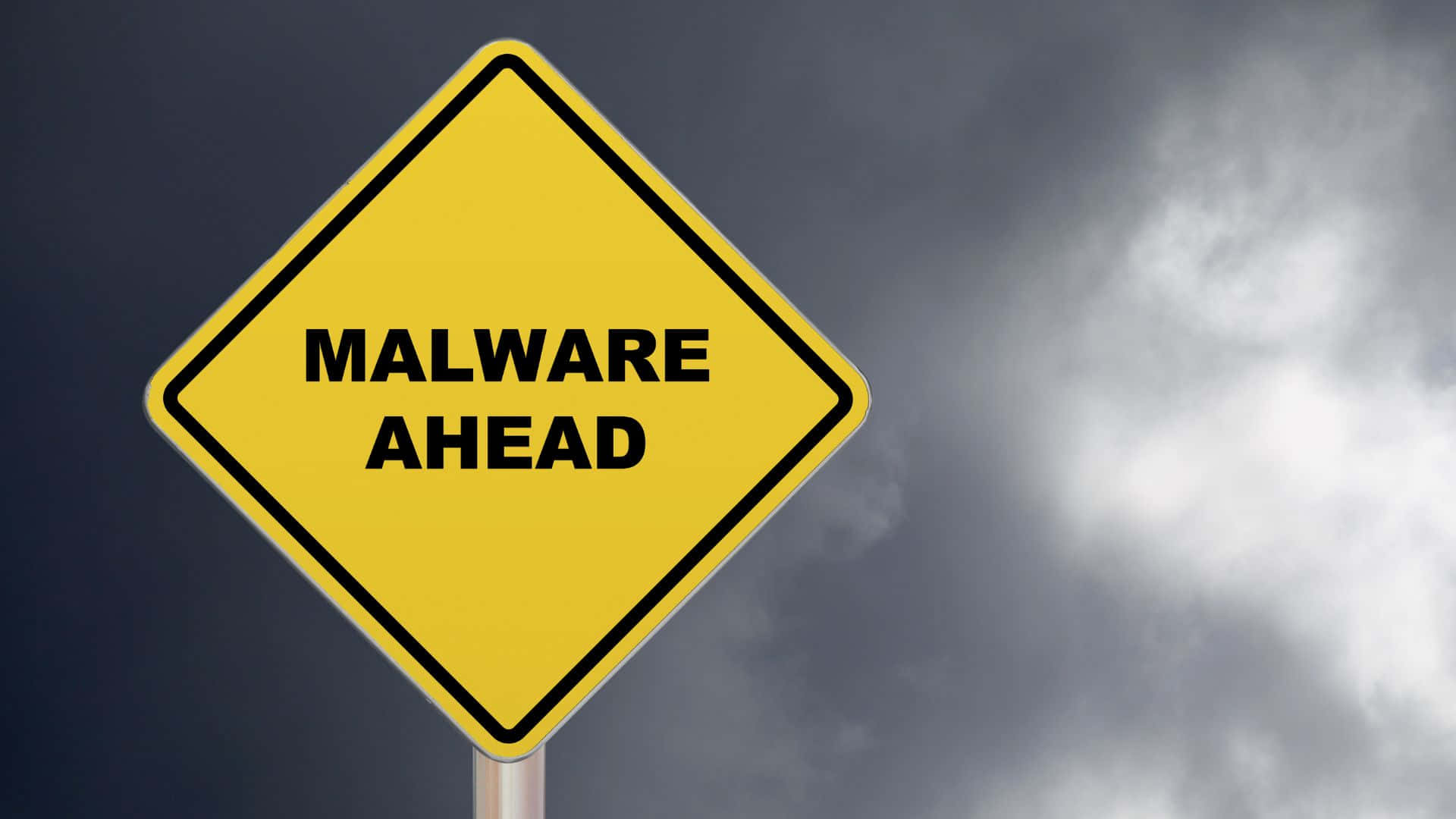 malware, yellow diamond-shaped warning sign, MALWARE AHEAD, Full HD Desktop Wallpaper