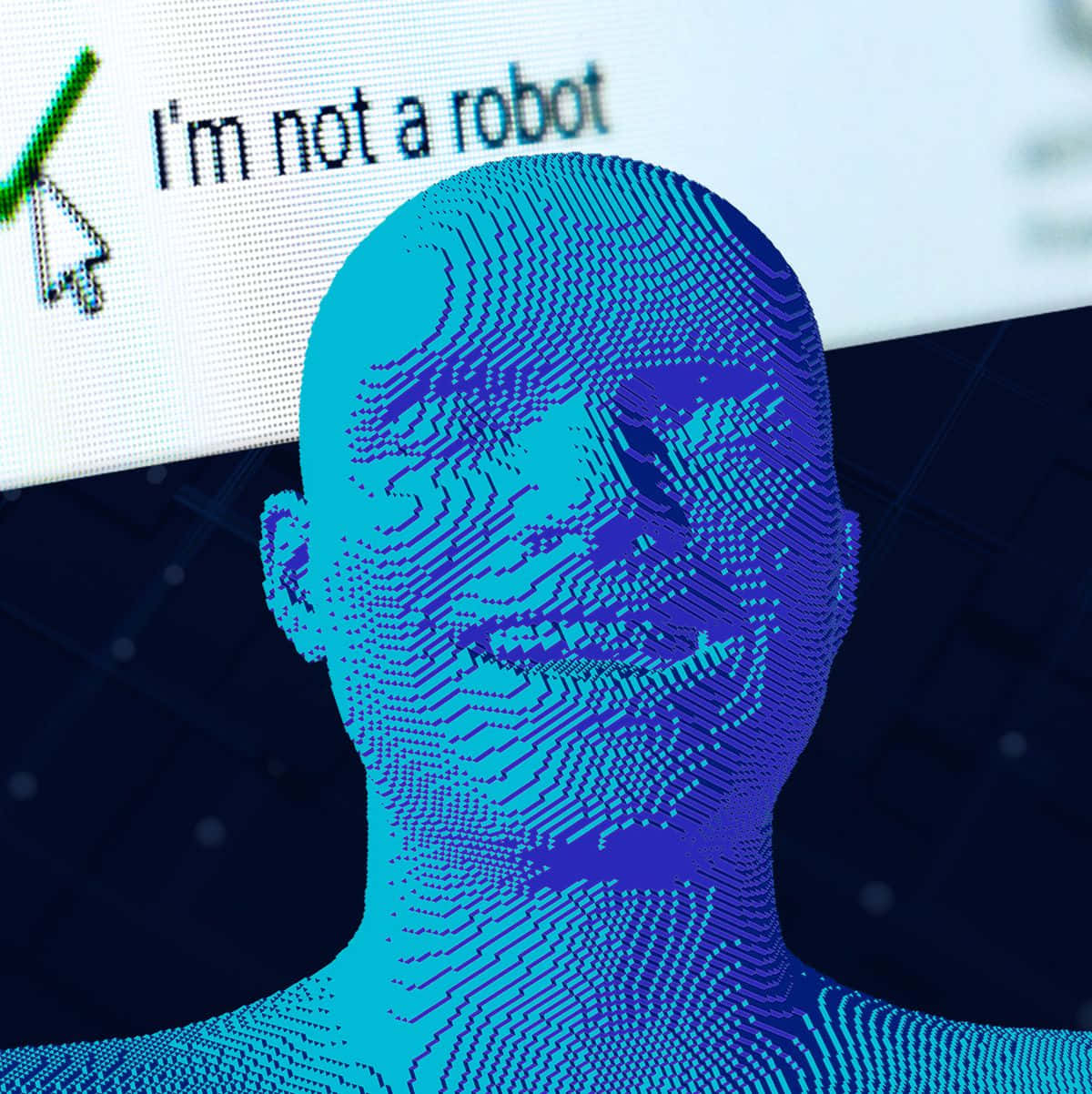 cybersecurity memes, pixelated blue human head, digital circuit lines, SD Phone Wallpaper