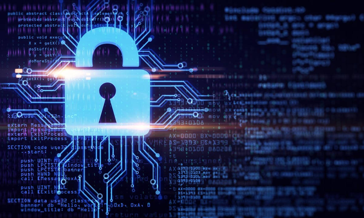 glowing blue digital padlock, circuitry, scrolling code, SD Desktop Wallpaper