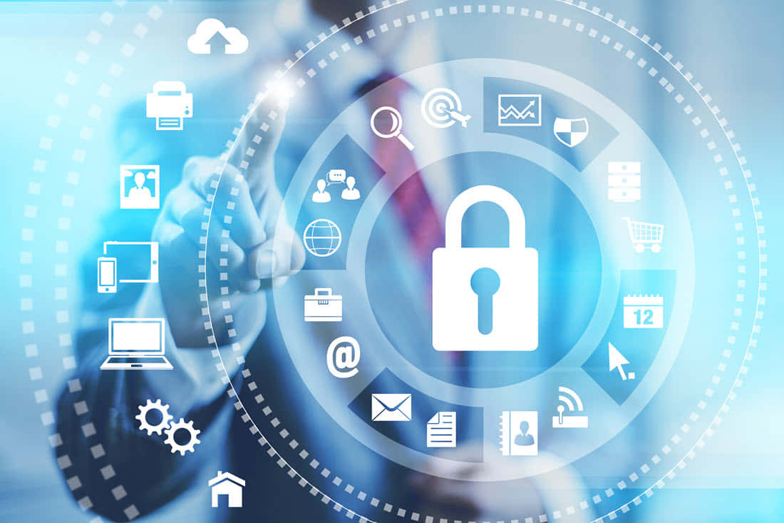 Preemptive Systems Against Cyber Threats, glowing digital interface, padlock icon, SD Desktop Wallpaper