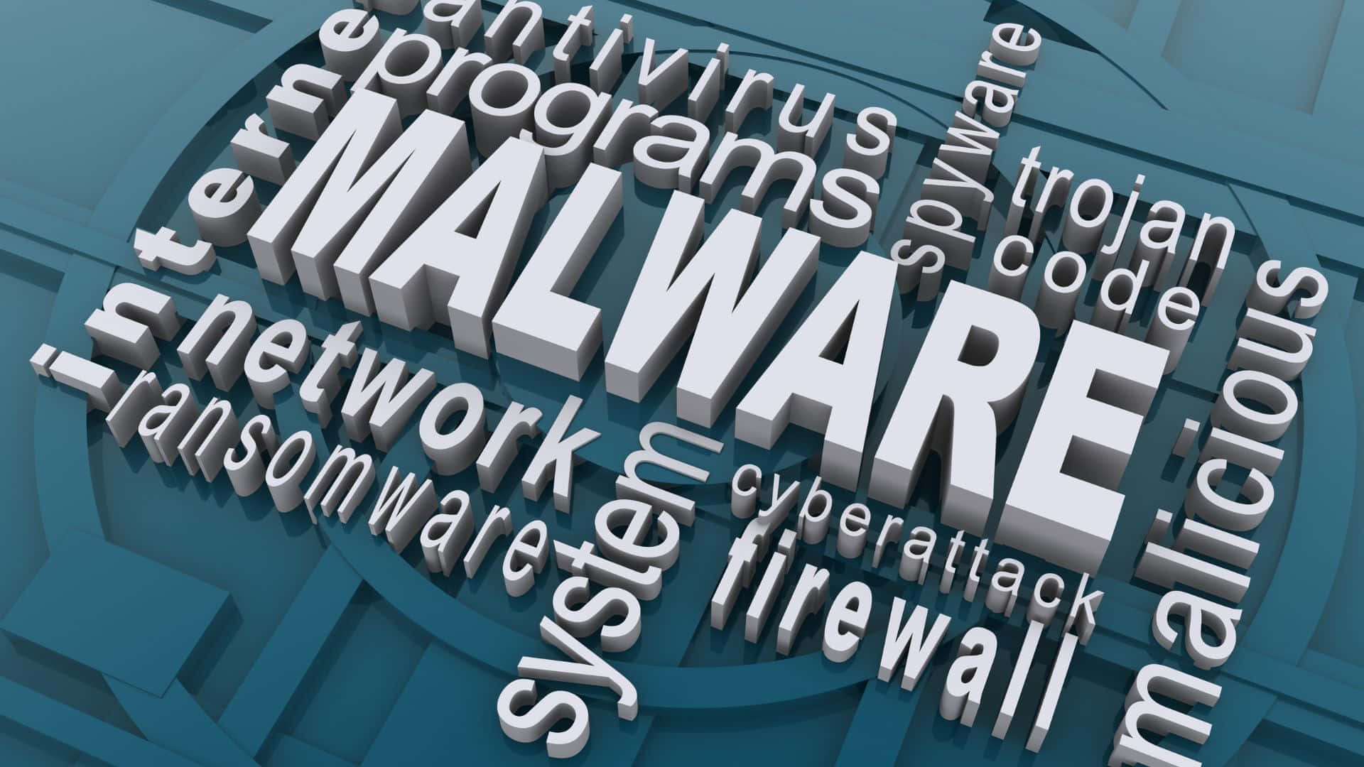 MALWARE, teal digital background, 3d-rendered word cloud, Full HD Desktop Wallpaper