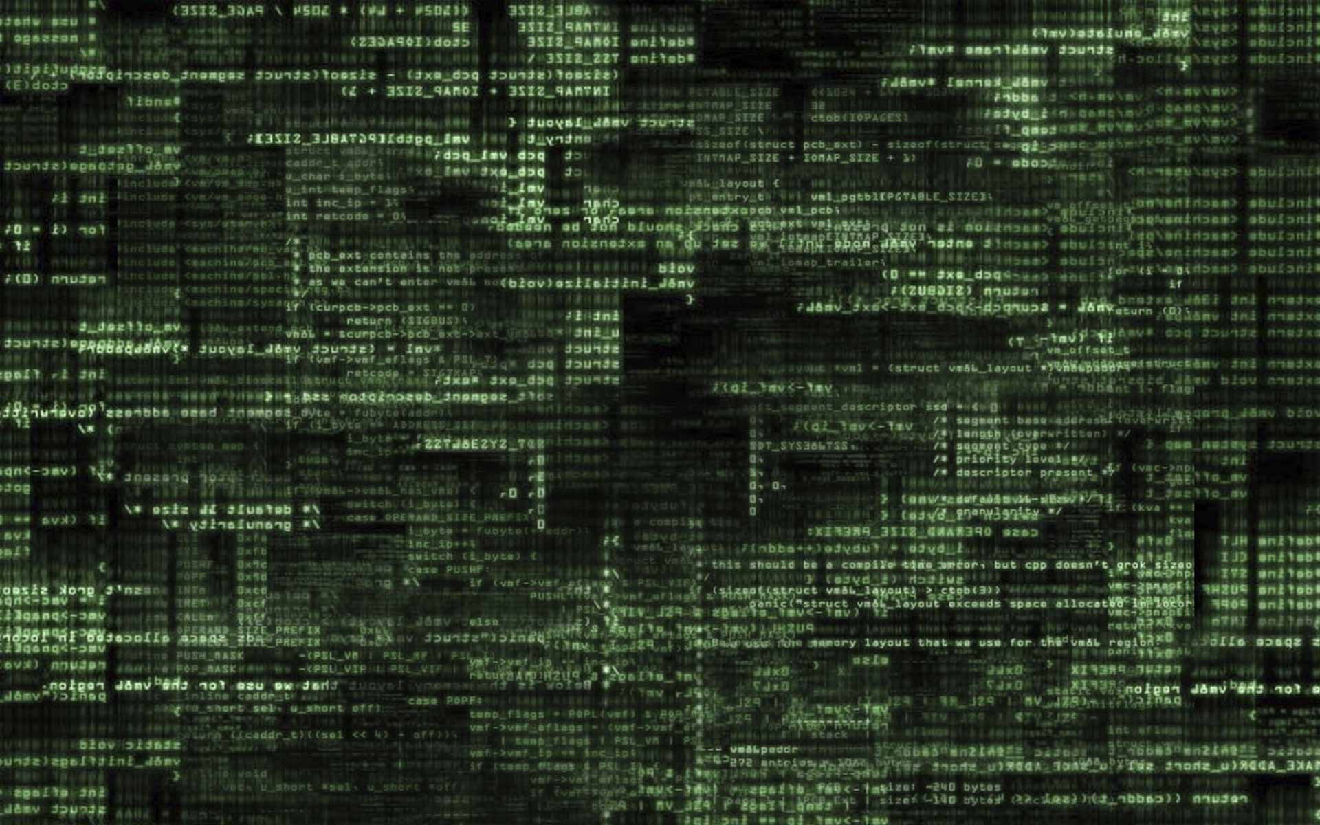Cyber Security Code Wall, cascading green computer code, digital rain effect, Full HD Desktop Wallpaper