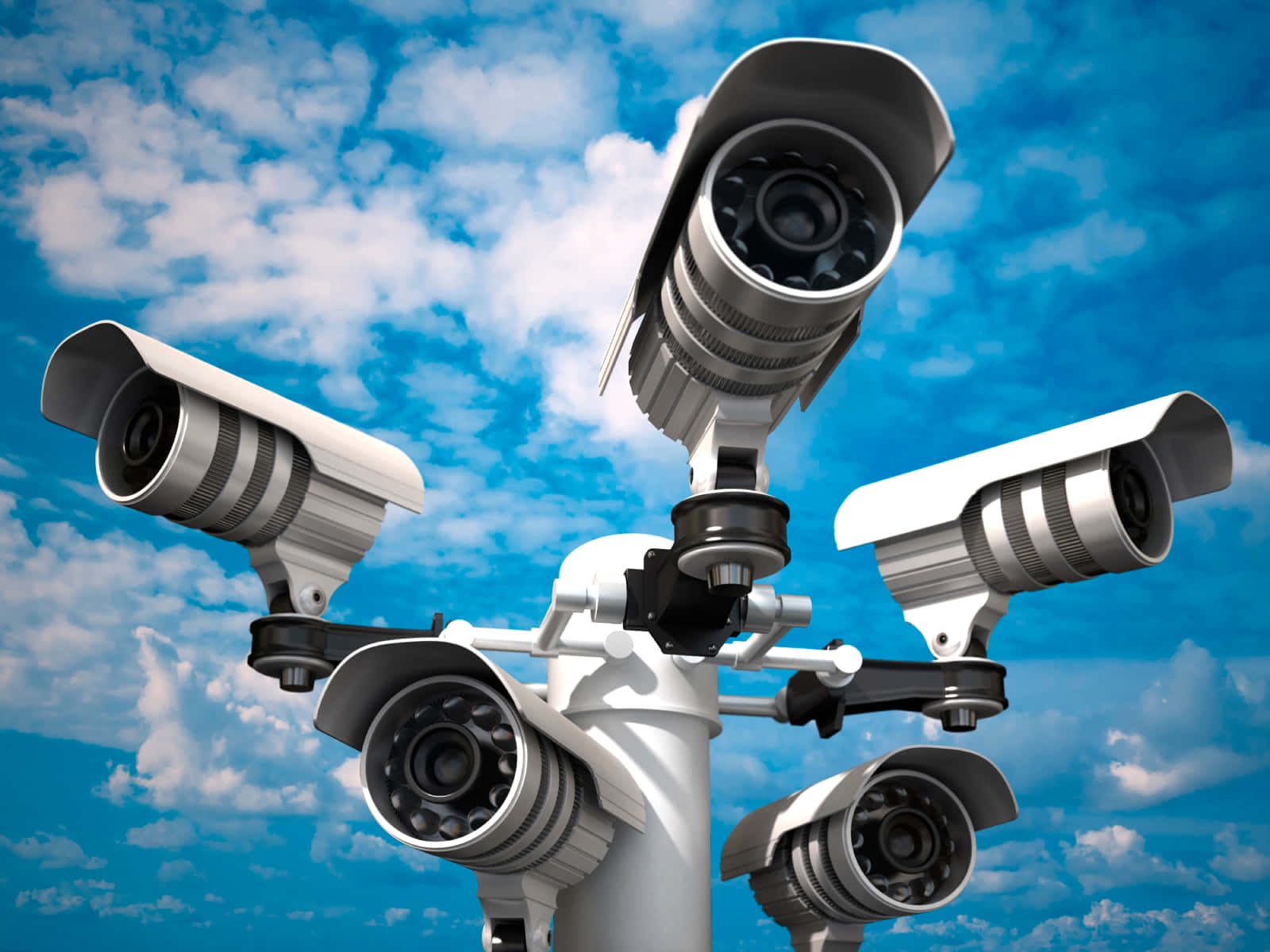 network traffic intelligence security cameras, five security cameras, pole, HD Desktop Wallpaper