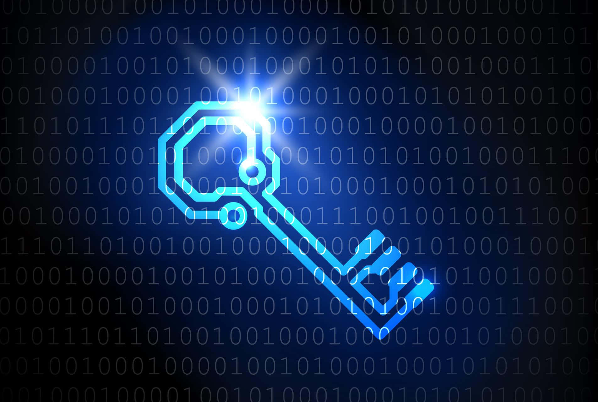 glowing blue digital key, dark background, binary code, HD Desktop Wallpaper