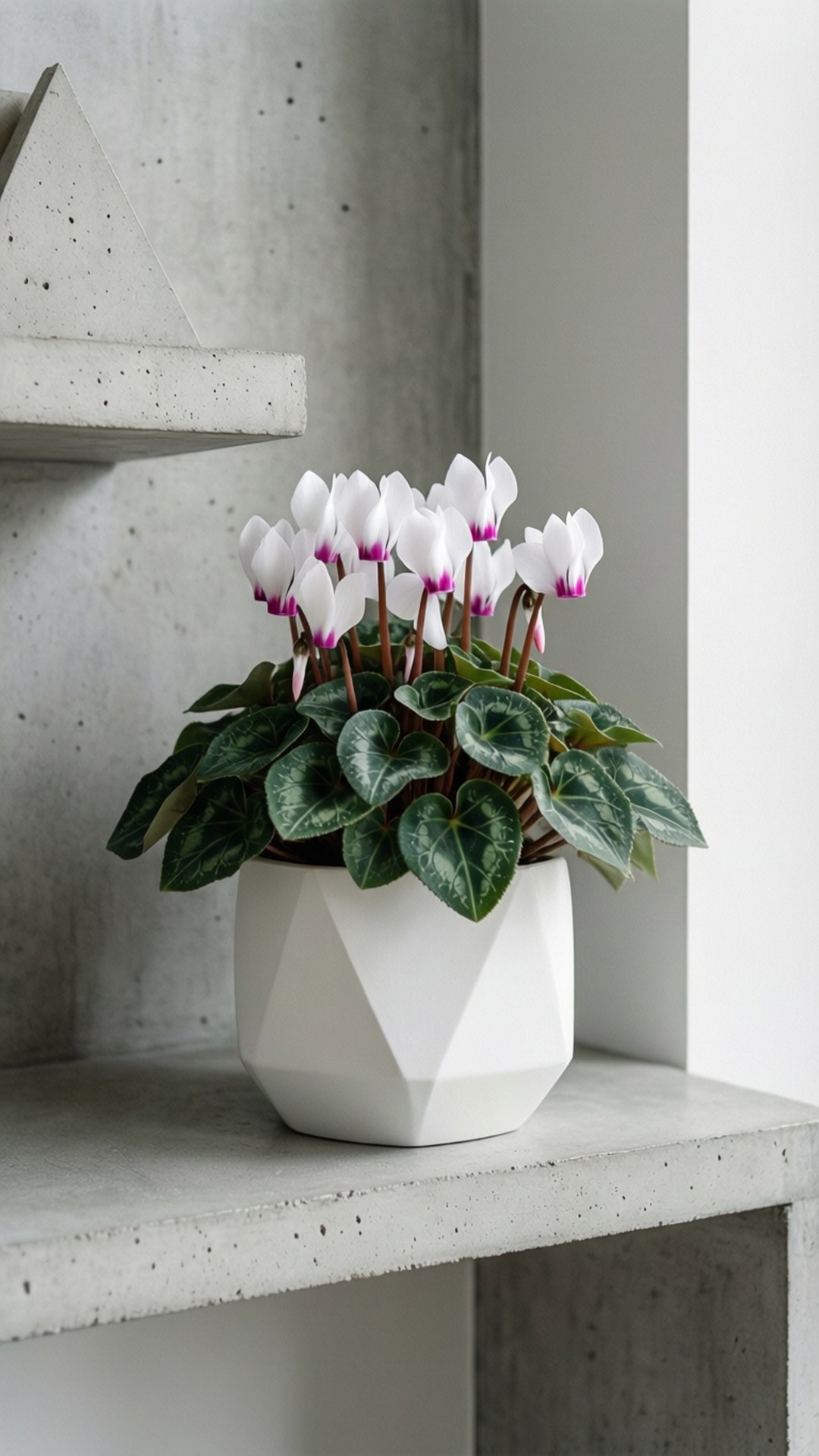 cyclamen, white petals, pink tips, Full HD Phone Wallpaper