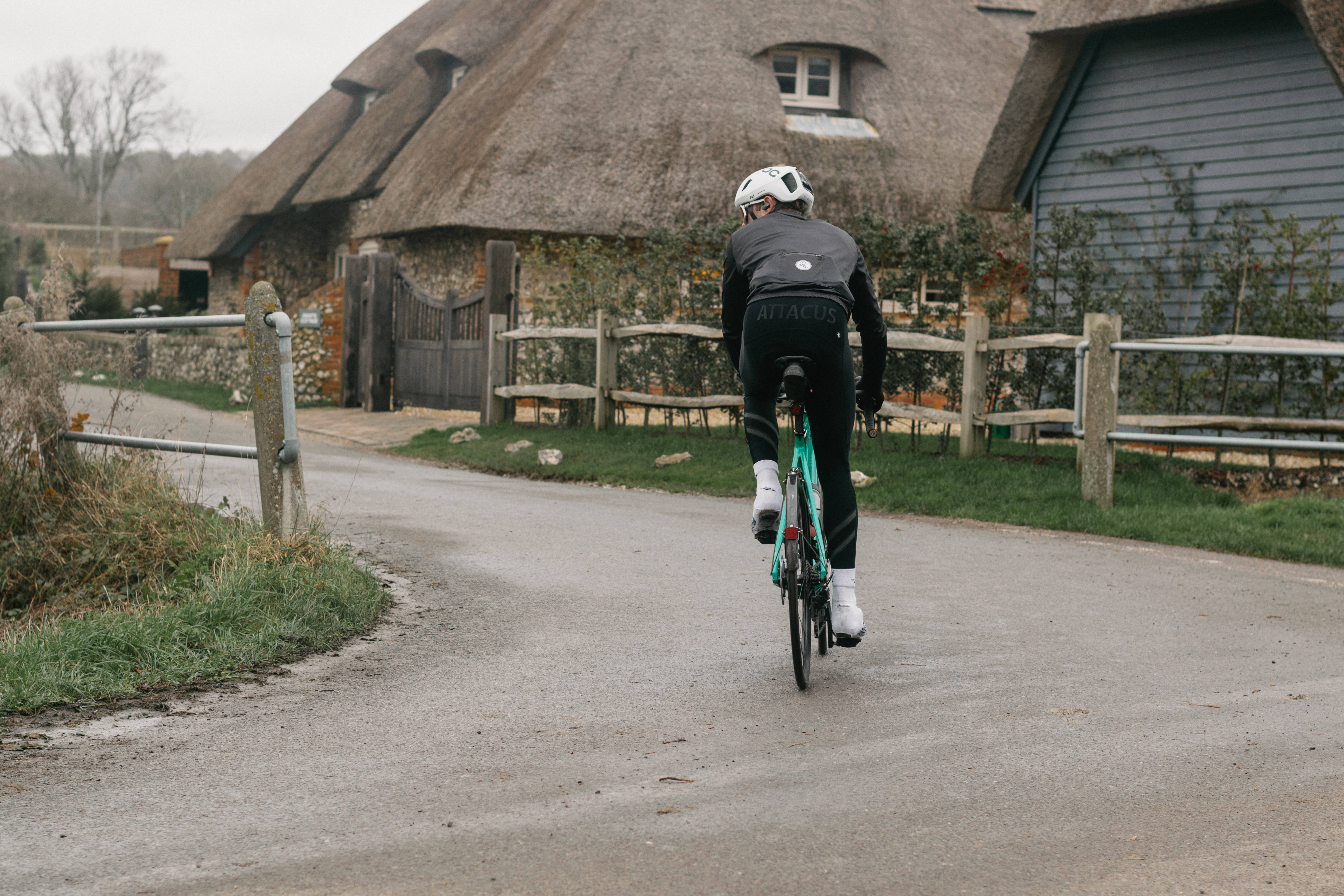 cycling, country lane, thatched-roof cottages, 5K Desktop Wallpaper