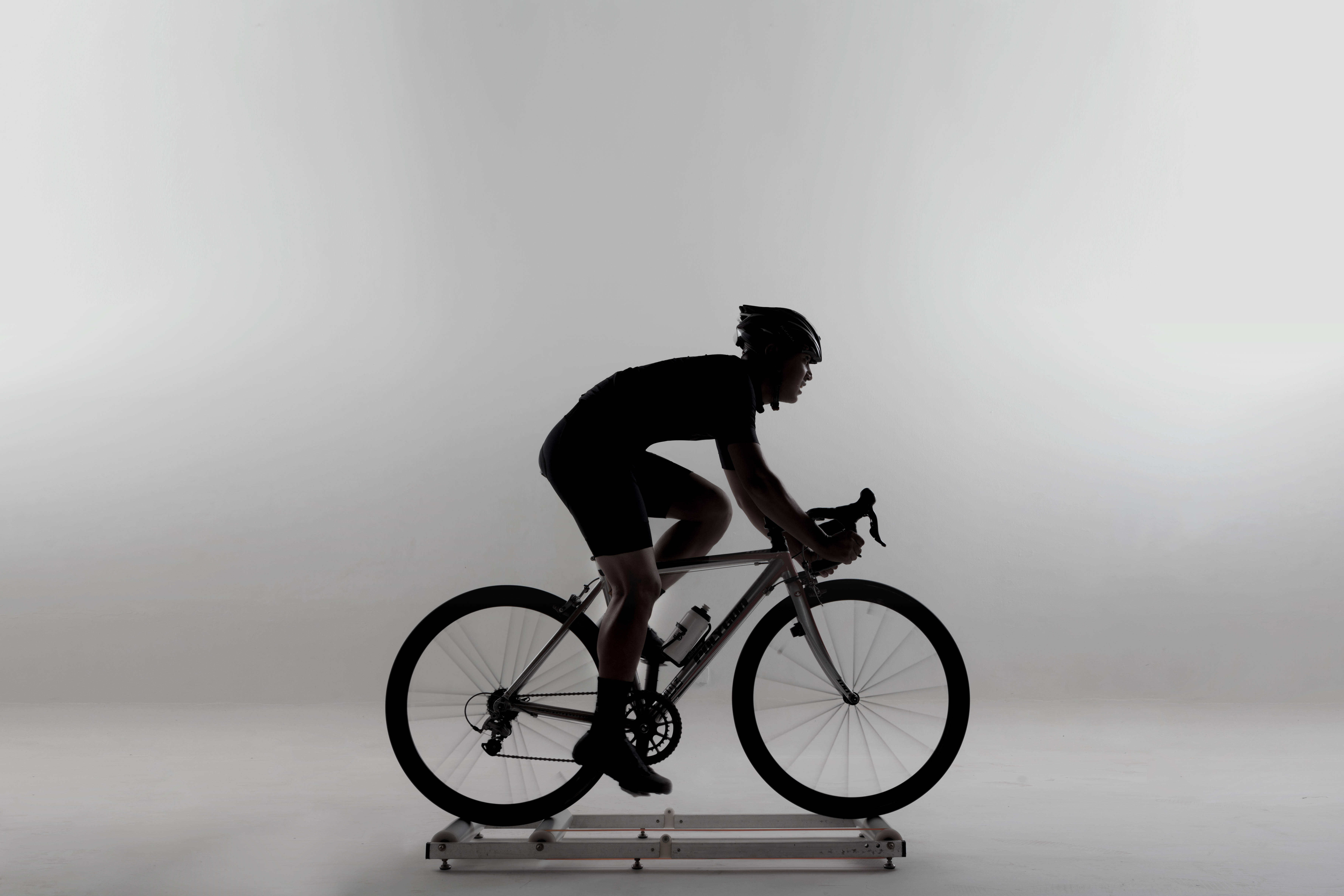 monochrome cycling man silhouette, silhouette, stationary trainer, 5K Desktop Wallpaper