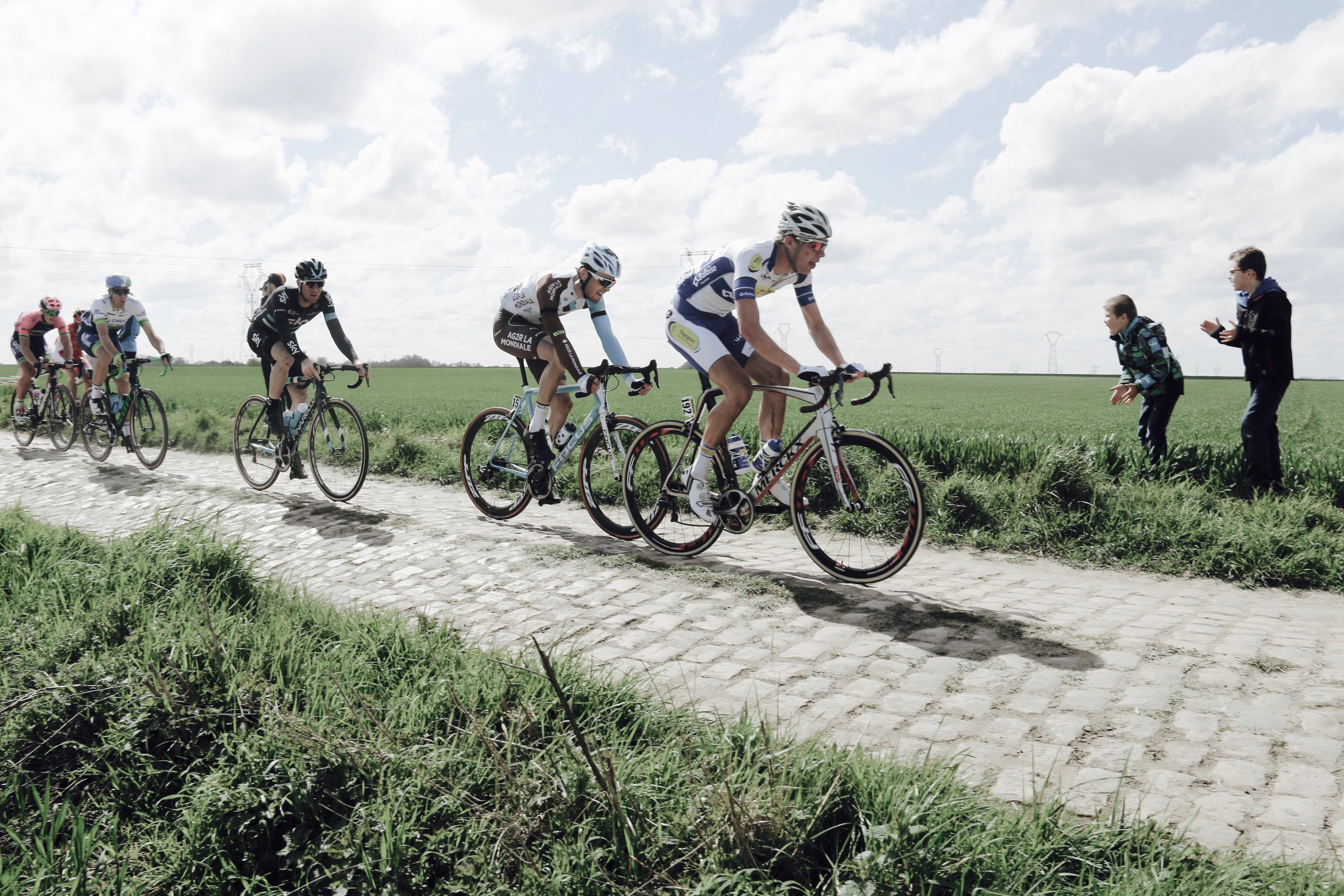 sunny day, cobblestone road, green field, 5K Desktop Wallpaper