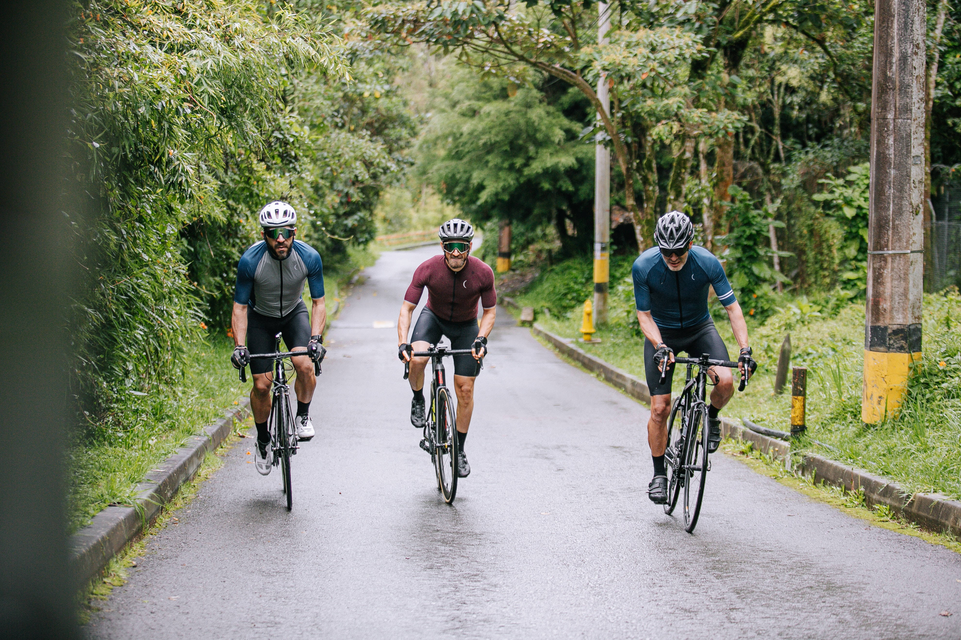 three men, cycling, country road, 4K Desktop Wallpaper