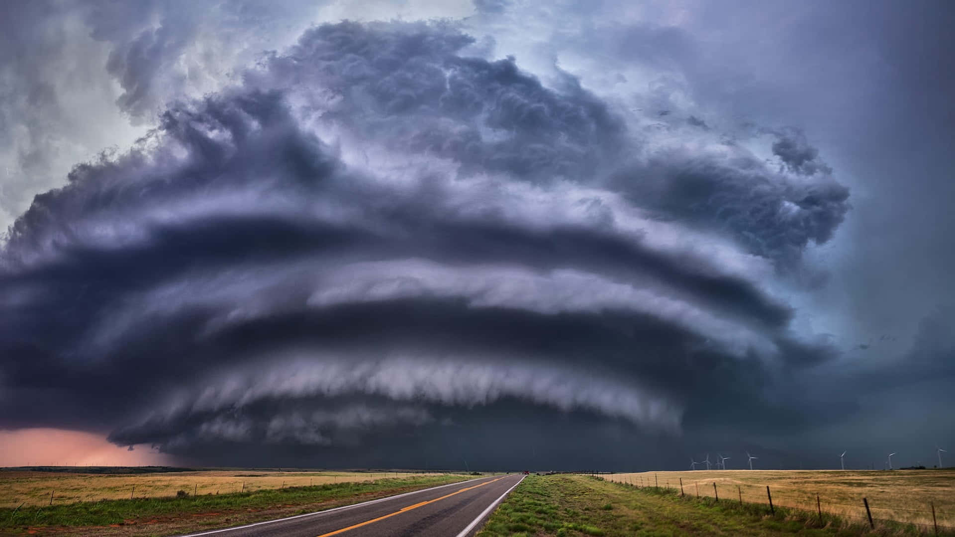 Cyclone, storm cloud, straight road, Full HD Desktop Wallpaper