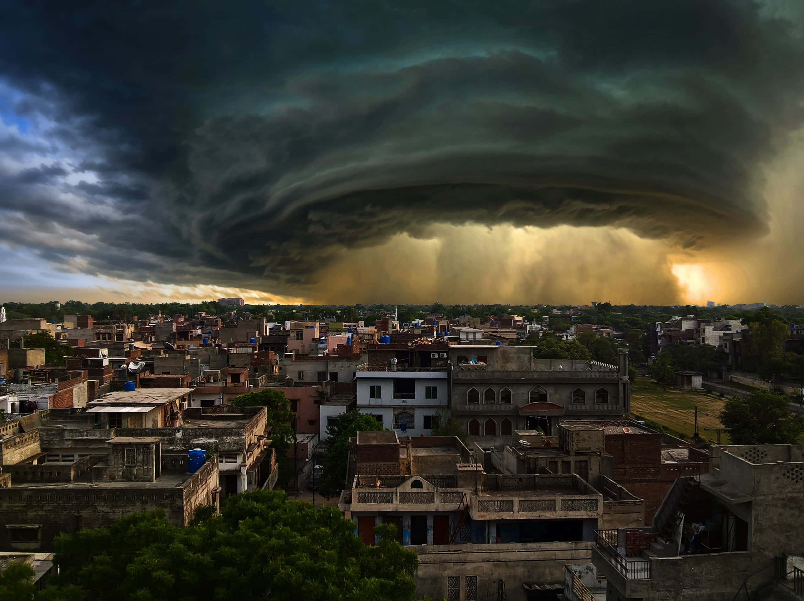 Cyclone, storm cloud, golden rain, Full HD Desktop Wallpaper