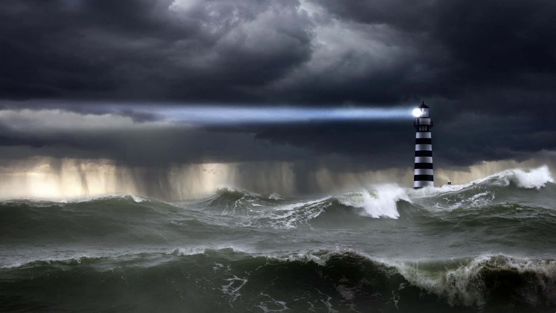 Cyclone, striped lighthouse, stormy sky, Full HD Desktop Wallpaper
