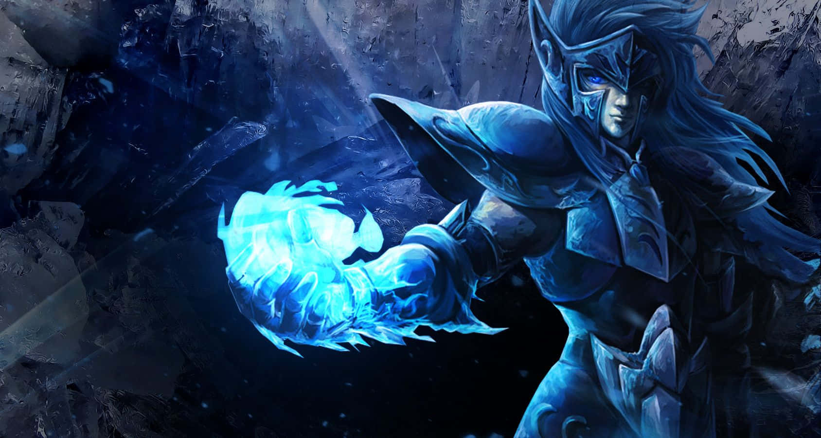 Cygnus Hyoga, blue armor, glowing blue energy, HD Desktop Wallpaper