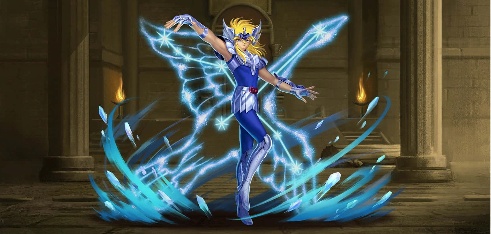 Cygnus Hyoga, blue-armored, golden hair, HD Desktop Wallpaper