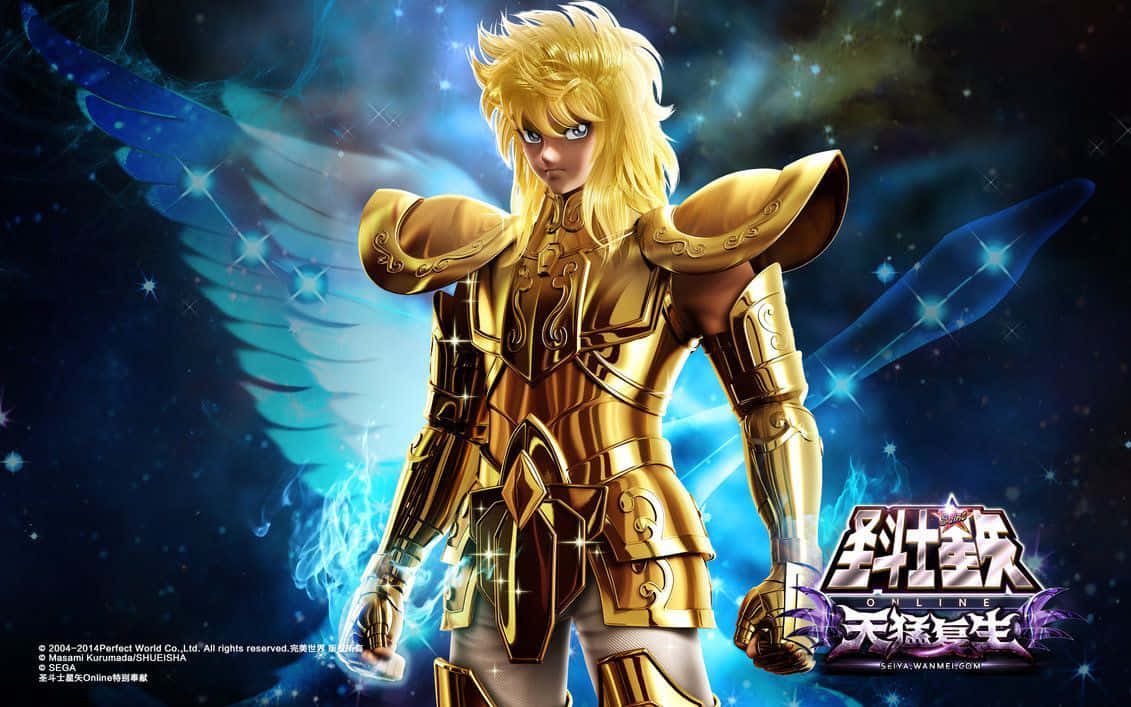Cygnus Hyoga, golden-armored anime warrior, blonde hair, SD Desktop Wallpaper