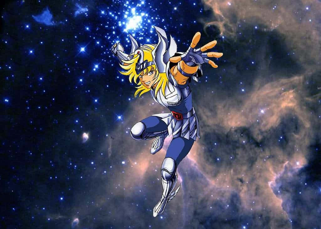 Cygnus Hyoga, golden-haired anime warrior, silver armor, SD Desktop Wallpaper