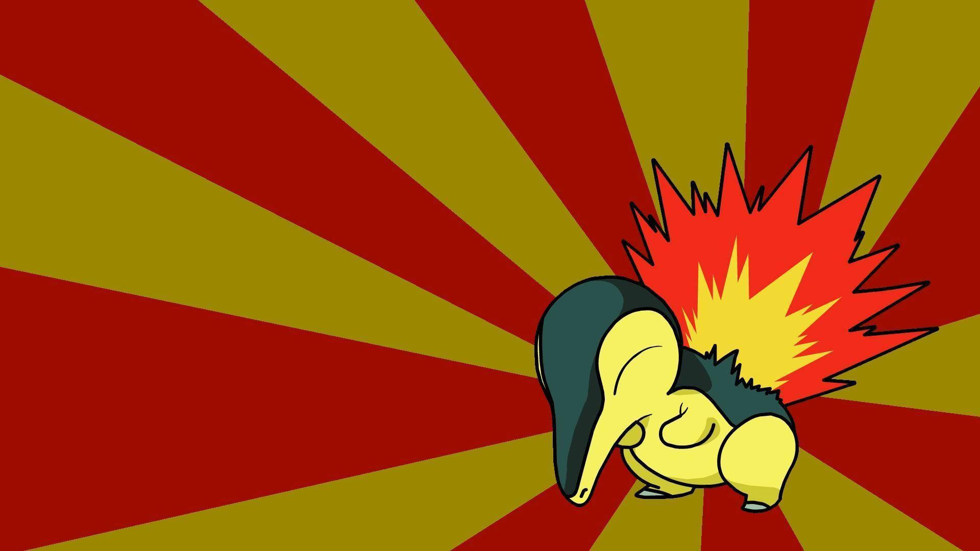 Cyndaquil, red and yellow sunburst background, fiery explosion, Full HD Desktop Wallpaper
