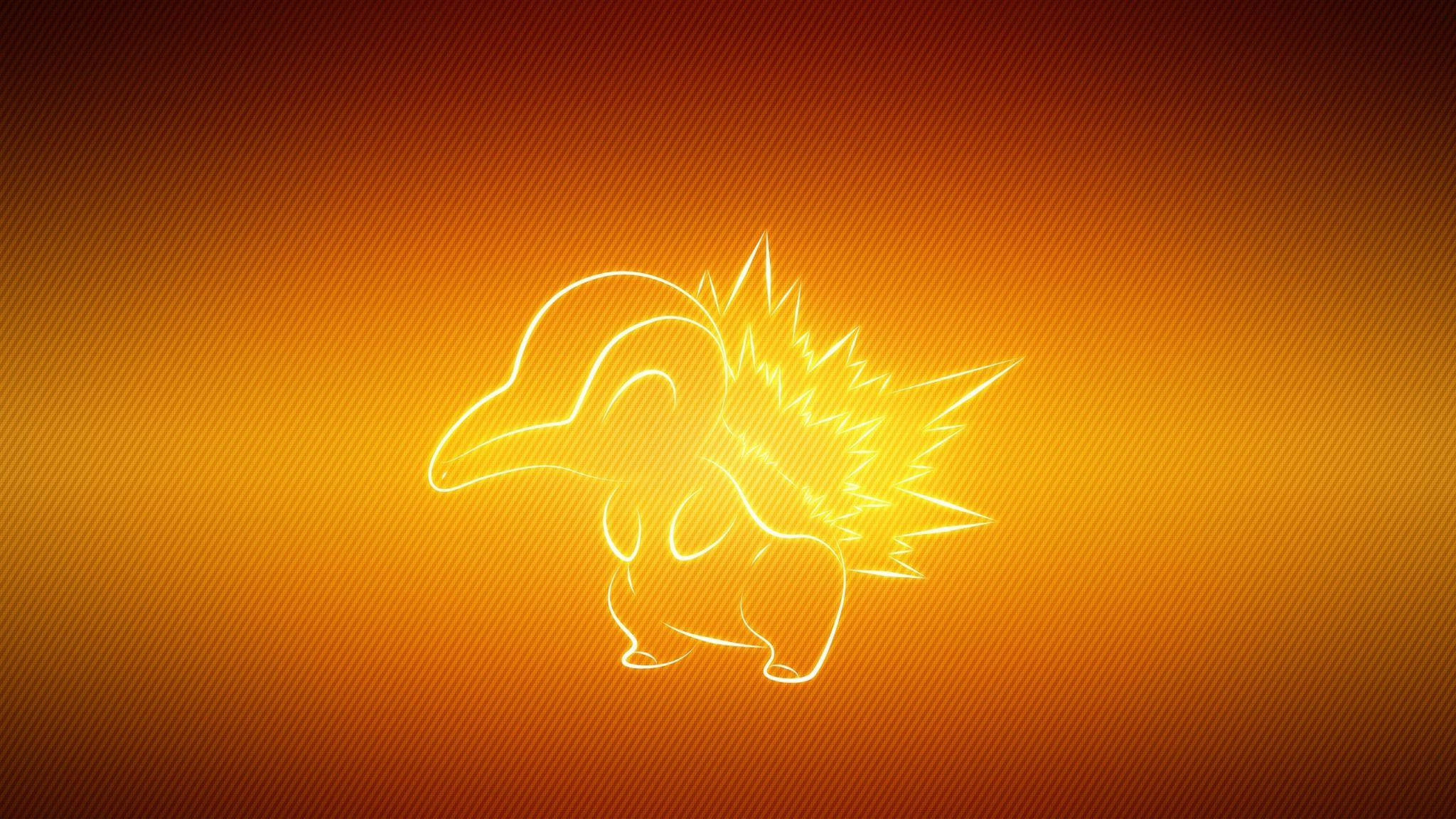 Cyndaquil, neon outline, warm gradient background, Full HD Desktop Wallpaper