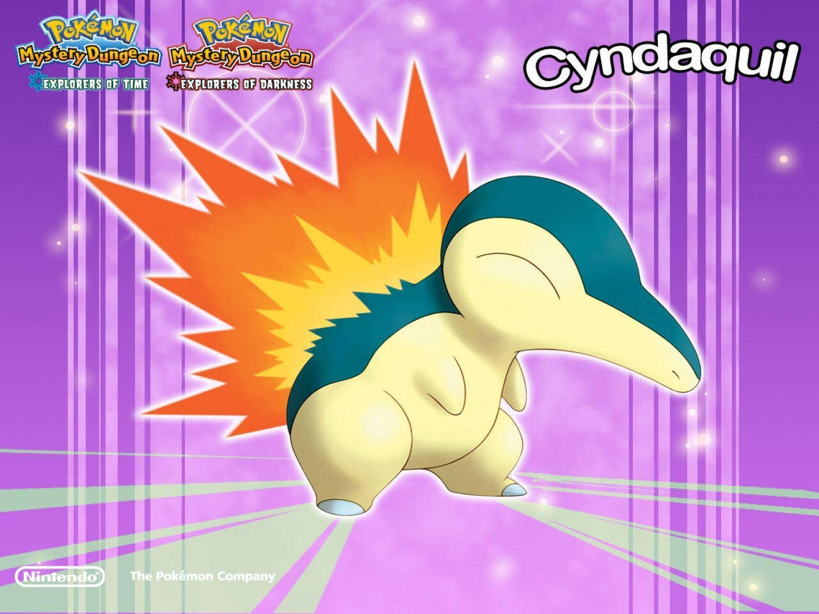 Cyndaquil, fiery orange flame, glowing purple background, HD Desktop Wallpaper