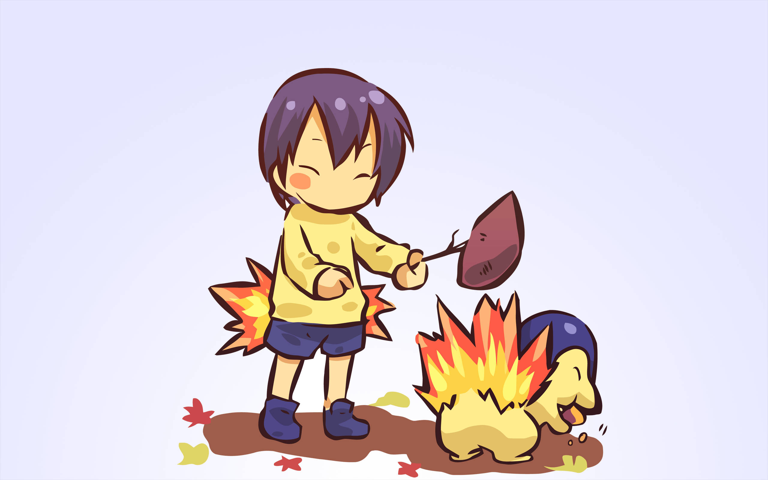 Cyndaquil, anime child, yellow shirt, 2K Desktop Wallpaper
