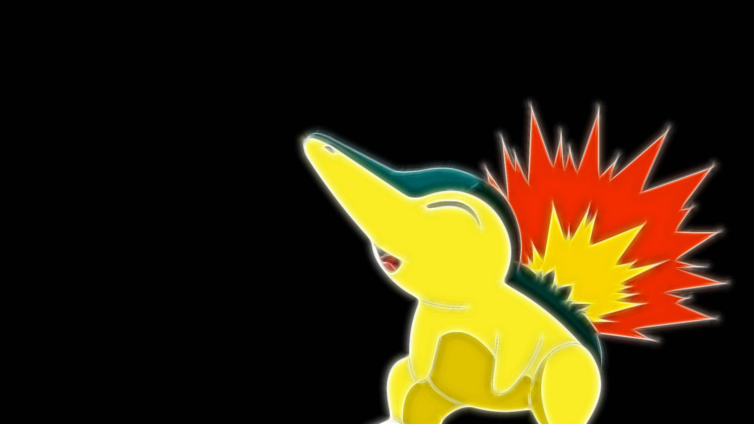 Cyndaquil, bright yellow, fiery red and yellow spiky tail, 2K Desktop Wallpaper