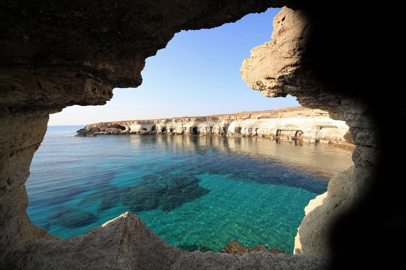 Cyprus, sea caves, turquoise sea, HD Desktop Wallpaper