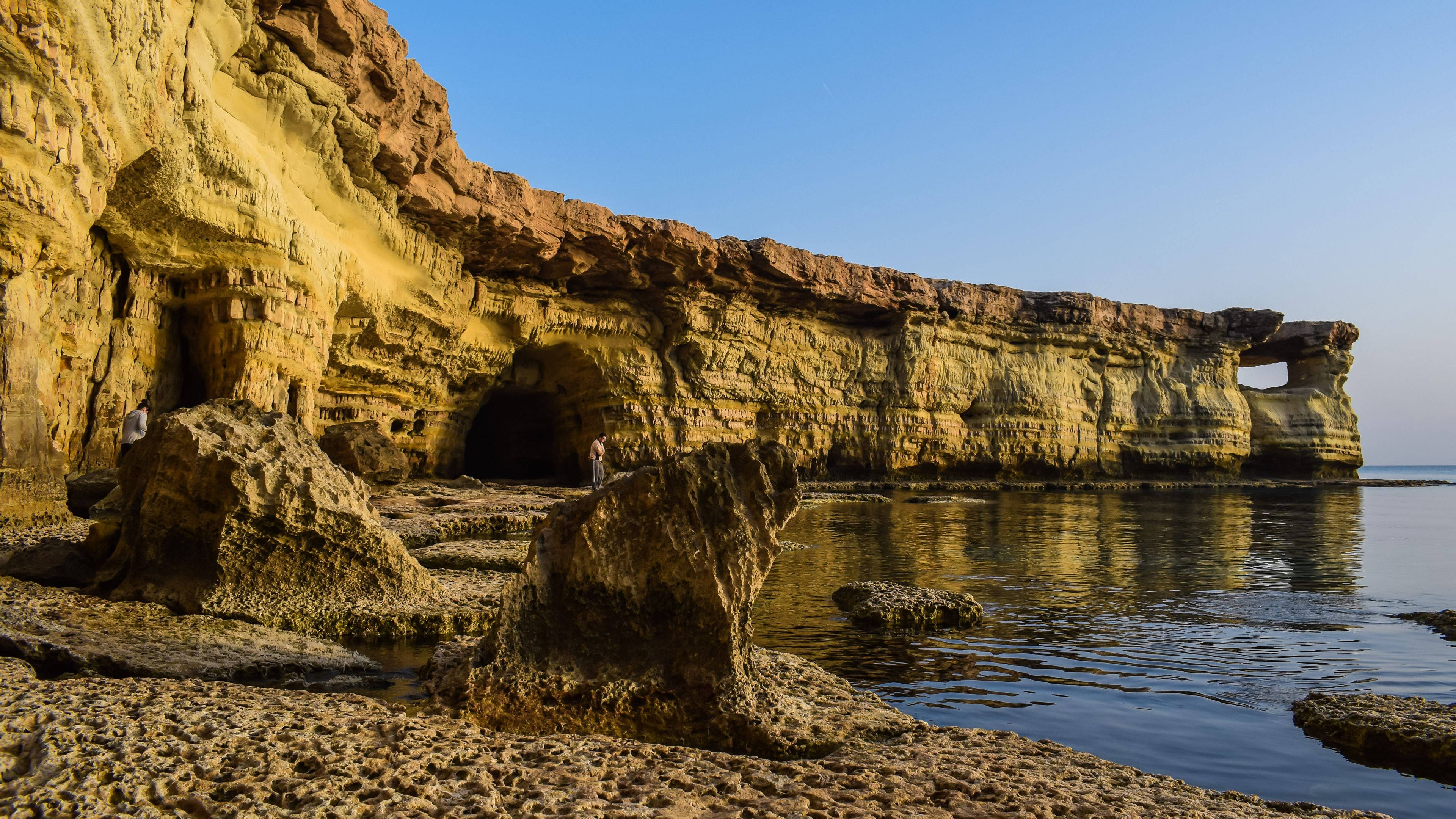 Cyprus, golden cliffs, natural arches, 4K Desktop Wallpaper