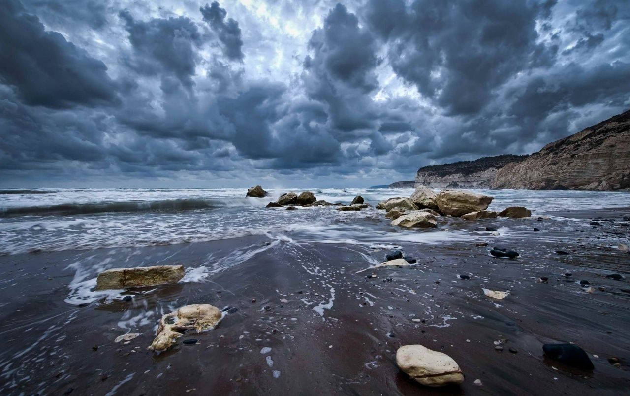 Cyprus, cloudy ocean, stormy ocean waves, HD Desktop Wallpaper