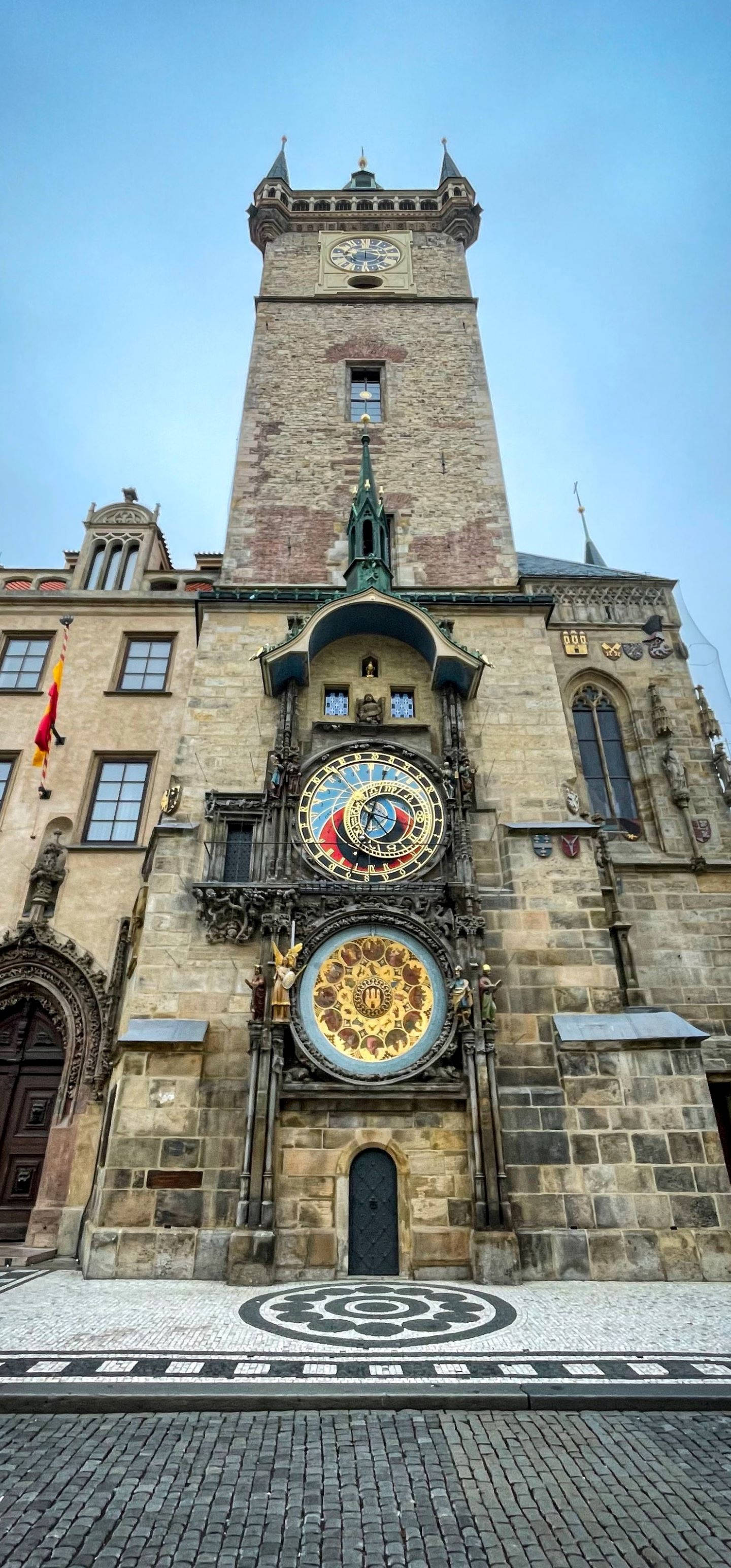 medieval clock, Czech Republic, astronomical clock tower, 2K Phone Wallpaper