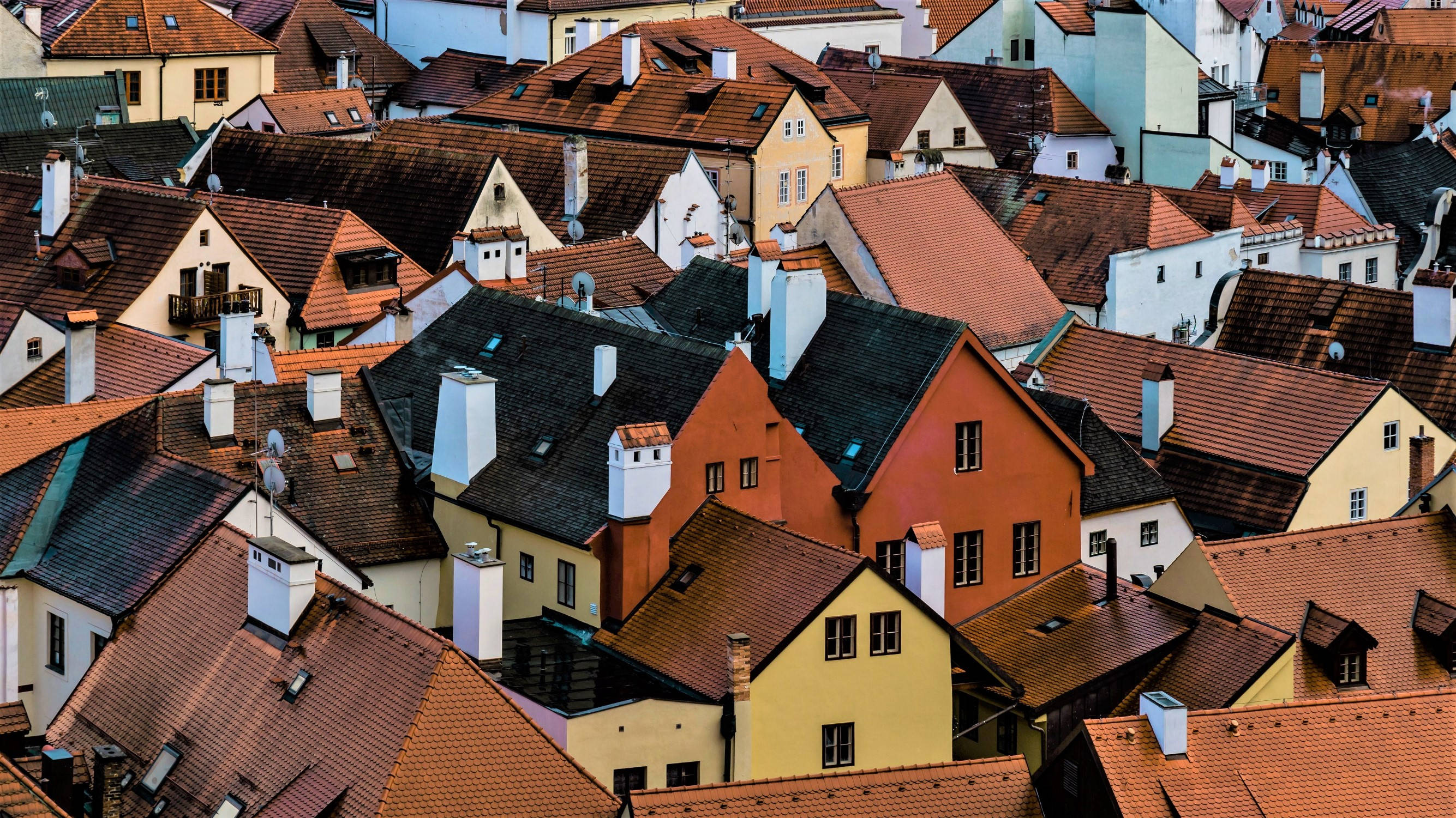 Czech republic, historic European rooftops, terracotta tiles, 2K Desktop Wallpaper