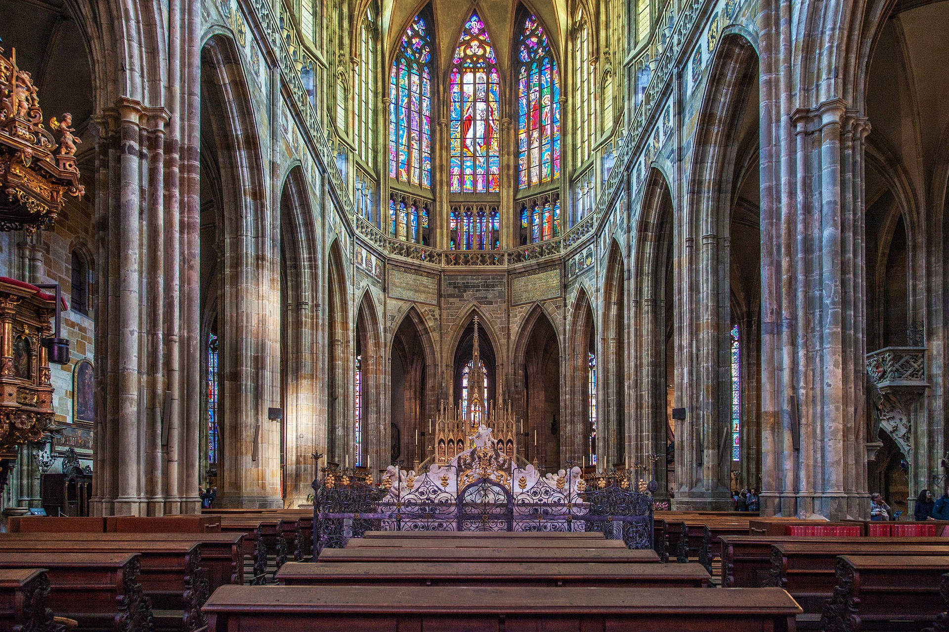 church interior, Czech Republic, stone arches, Full HD Desktop Wallpaper