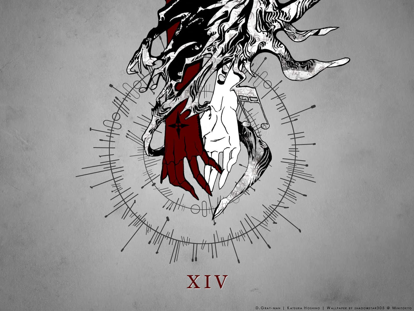 D Gray Man, red and white hand, intricate black linework, HD Desktop Wallpaper