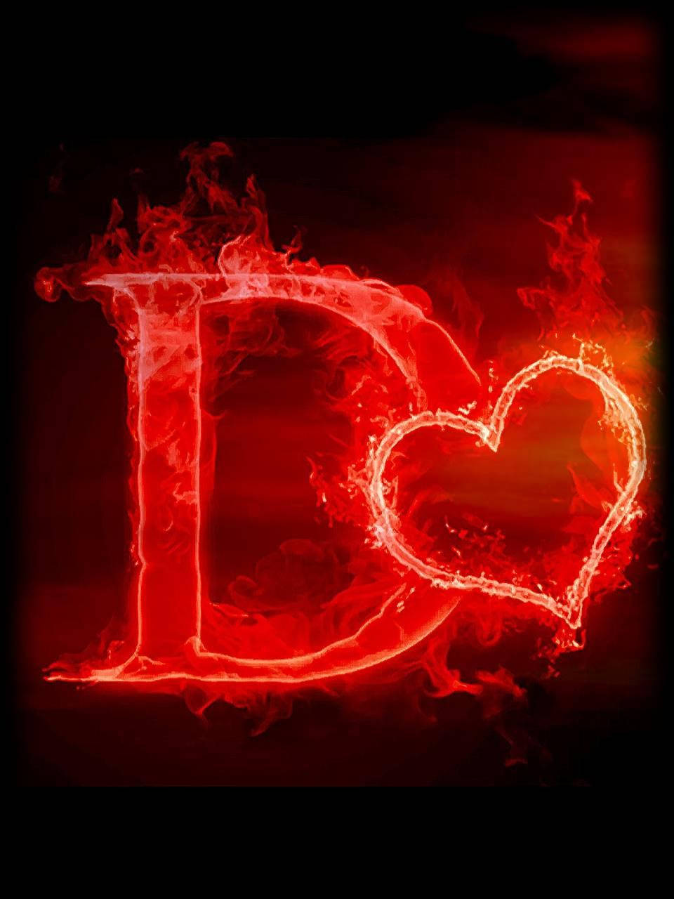 letter D, heart, fiery red, HD Phone Wallpaper