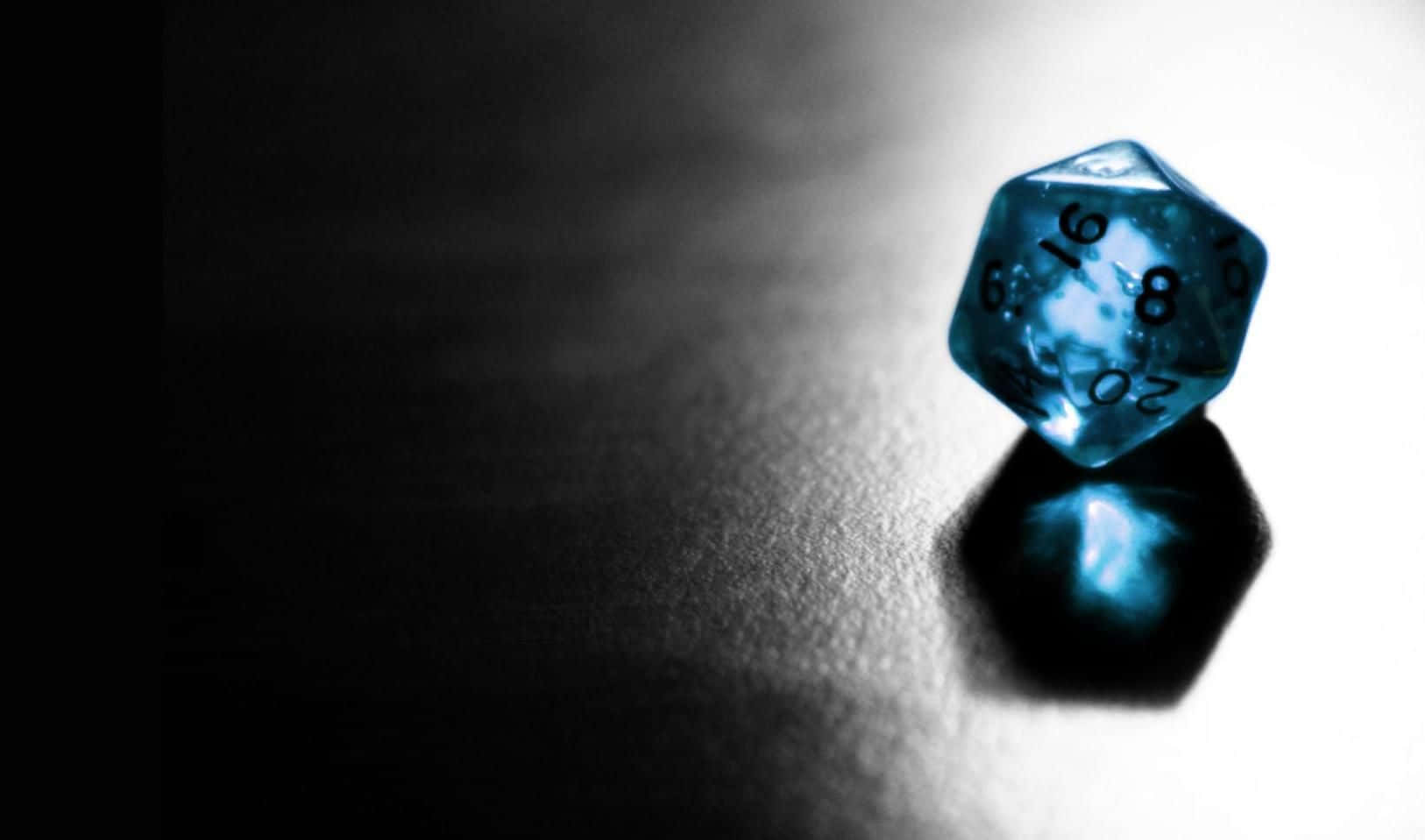 D20, translucent blue, twenty-sided die, HD Desktop Wallpaper
