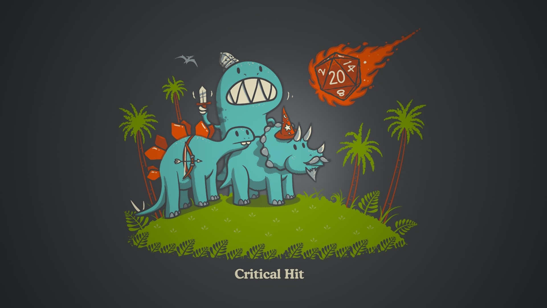 D20, blue dinosaurs, grassy island, Full HD Desktop Wallpaper