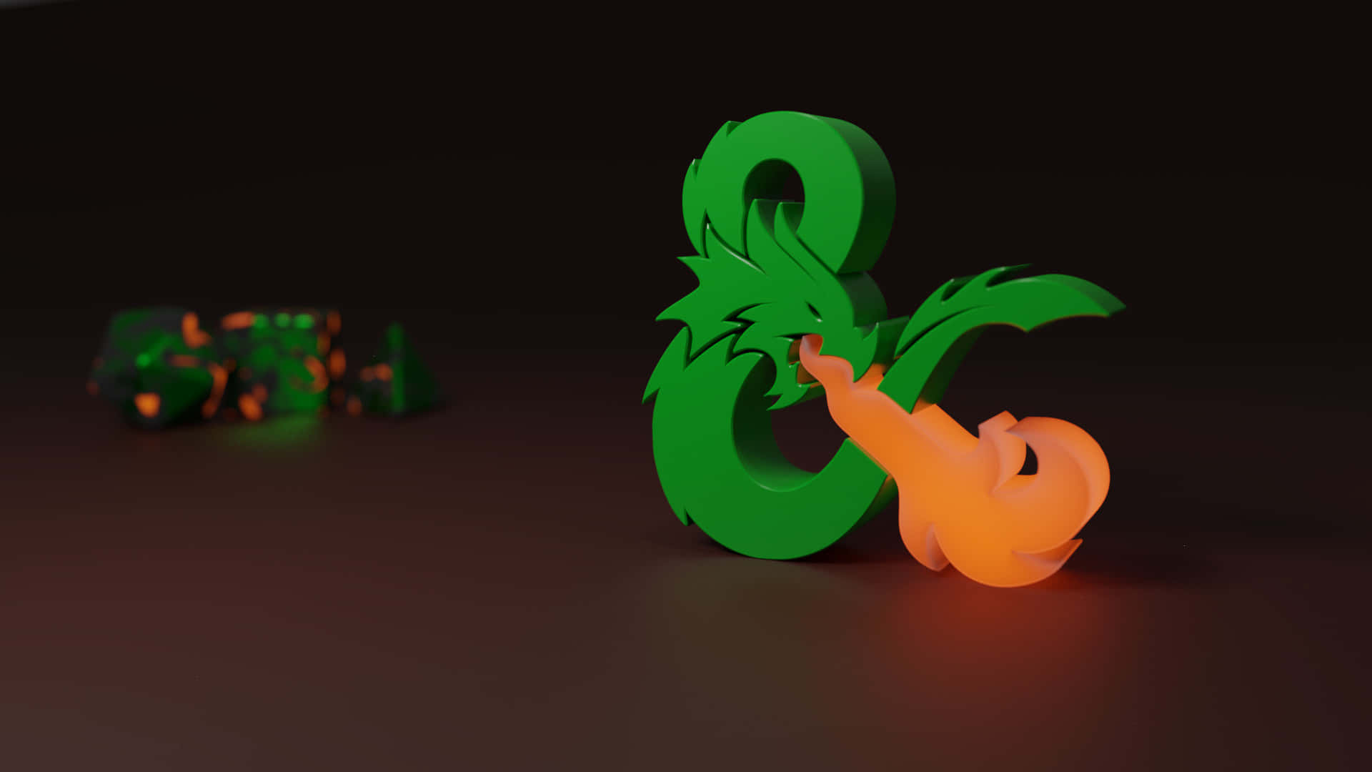 D20, glowing green and orange, 3d ampersand sculpture, Full HD Desktop Wallpaper