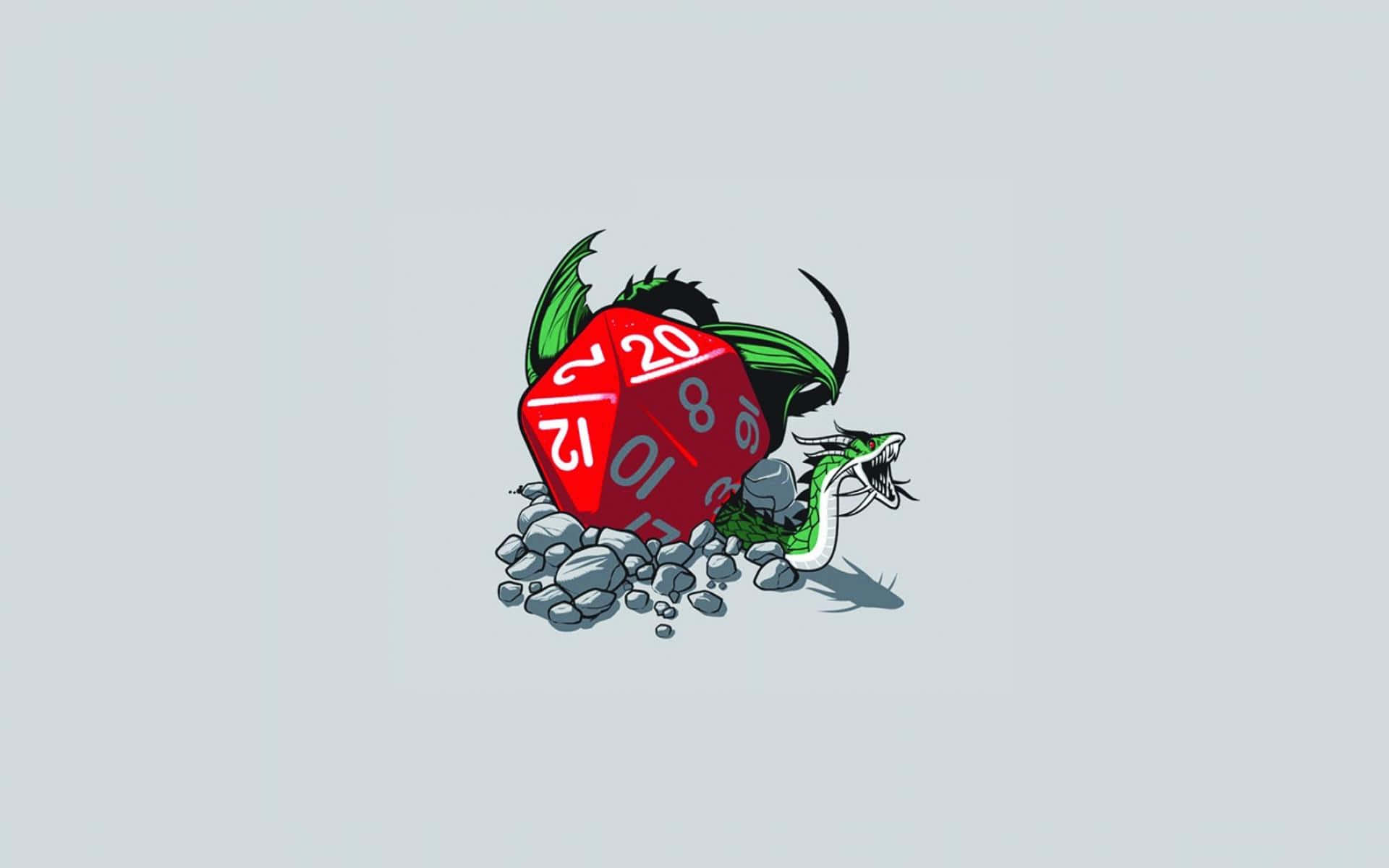 D20, red twenty-sided die, green dragon, Full HD Desktop Wallpaper
