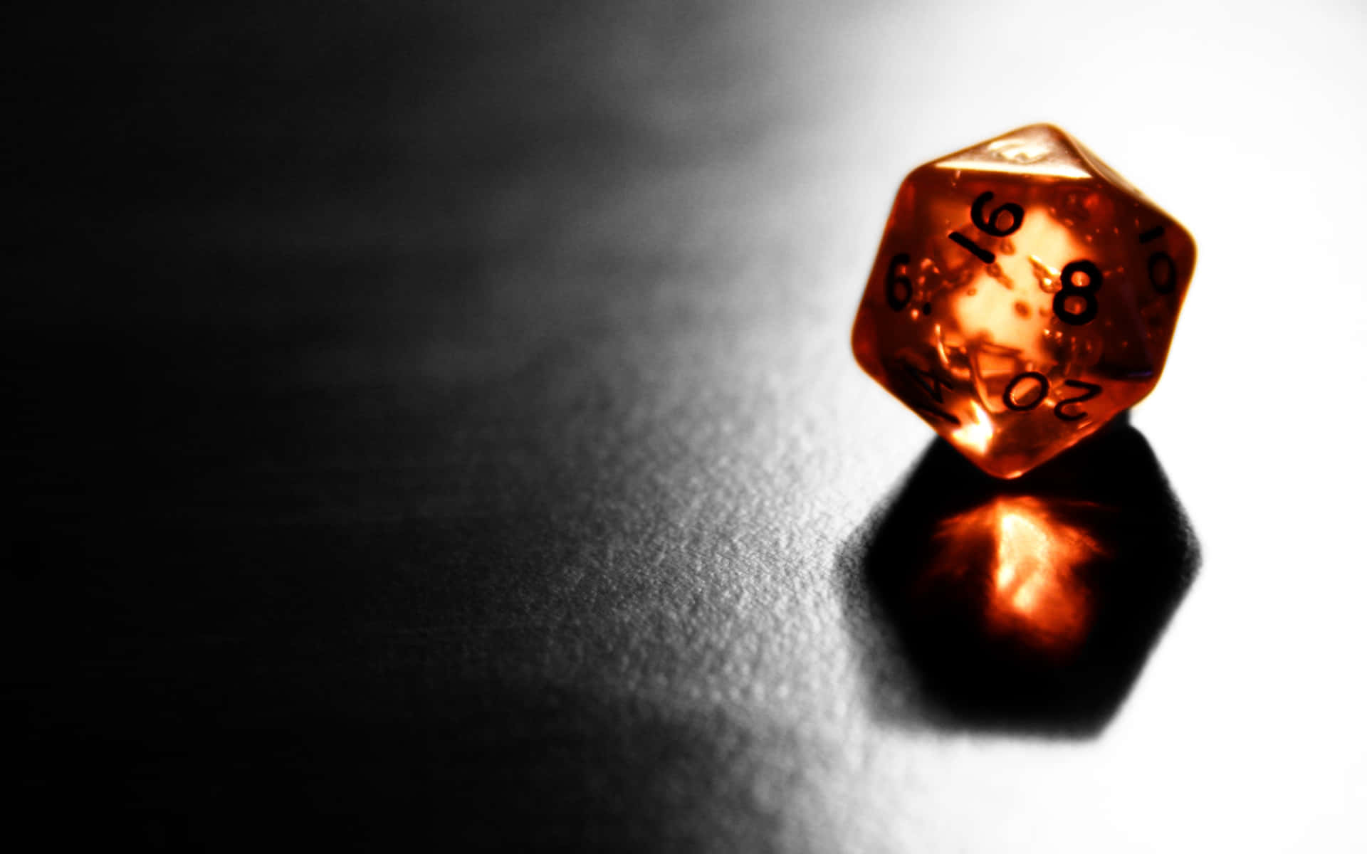 D20, translucent amber, twenty-sided die, Full HD Desktop Wallpaper