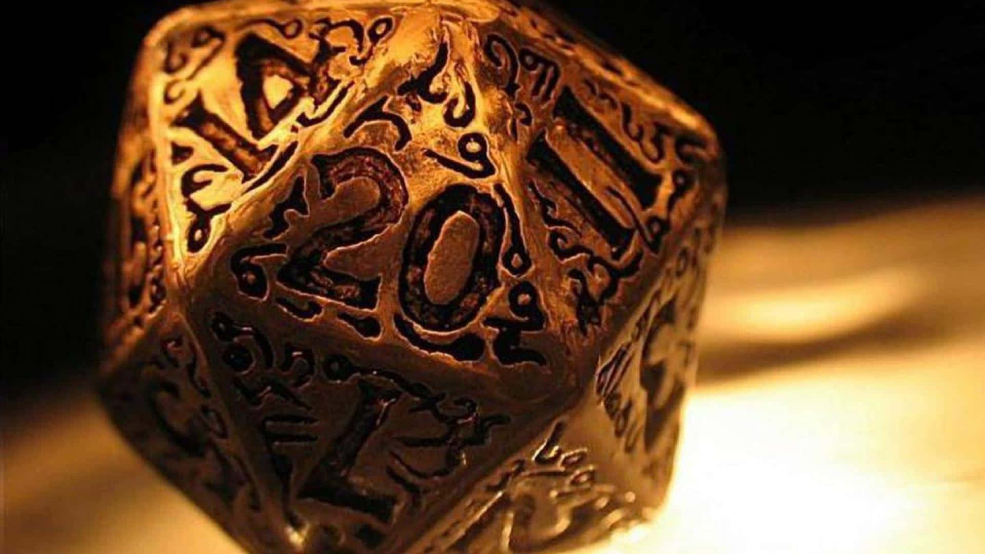 D20, golden twenty-sided die, intricate carvings, Full HD Desktop Wallpaper