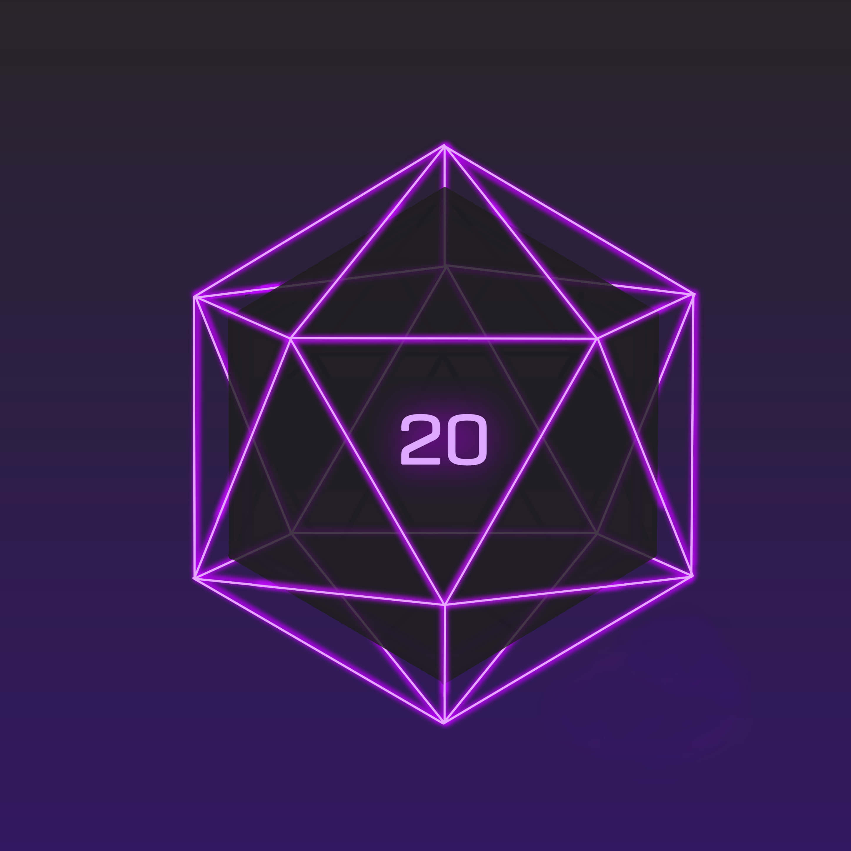 D20, glowing purple neon, number 20, 2K Desktop Wallpaper