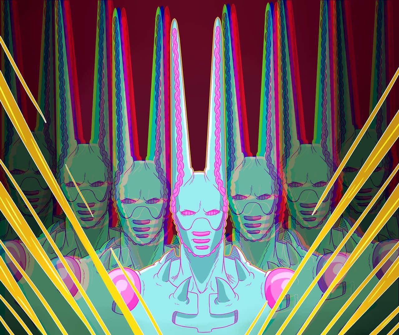 glowing pink braids, sunglasses, dark red background, HD Desktop Wallpaper