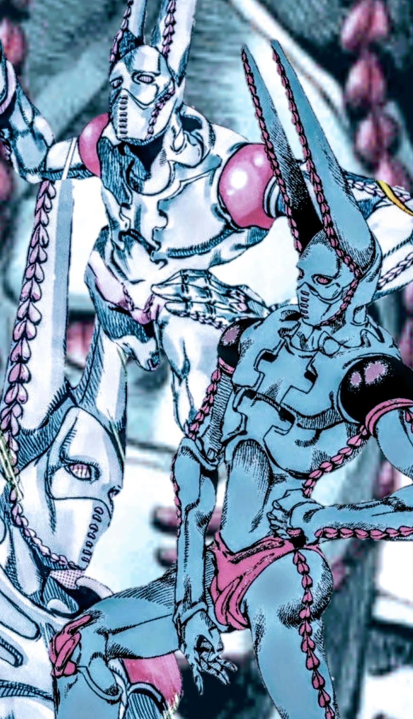 D4c, anime-style rabbit-headed warriors, blue and pink armor, Full HD Phone Wallpaper