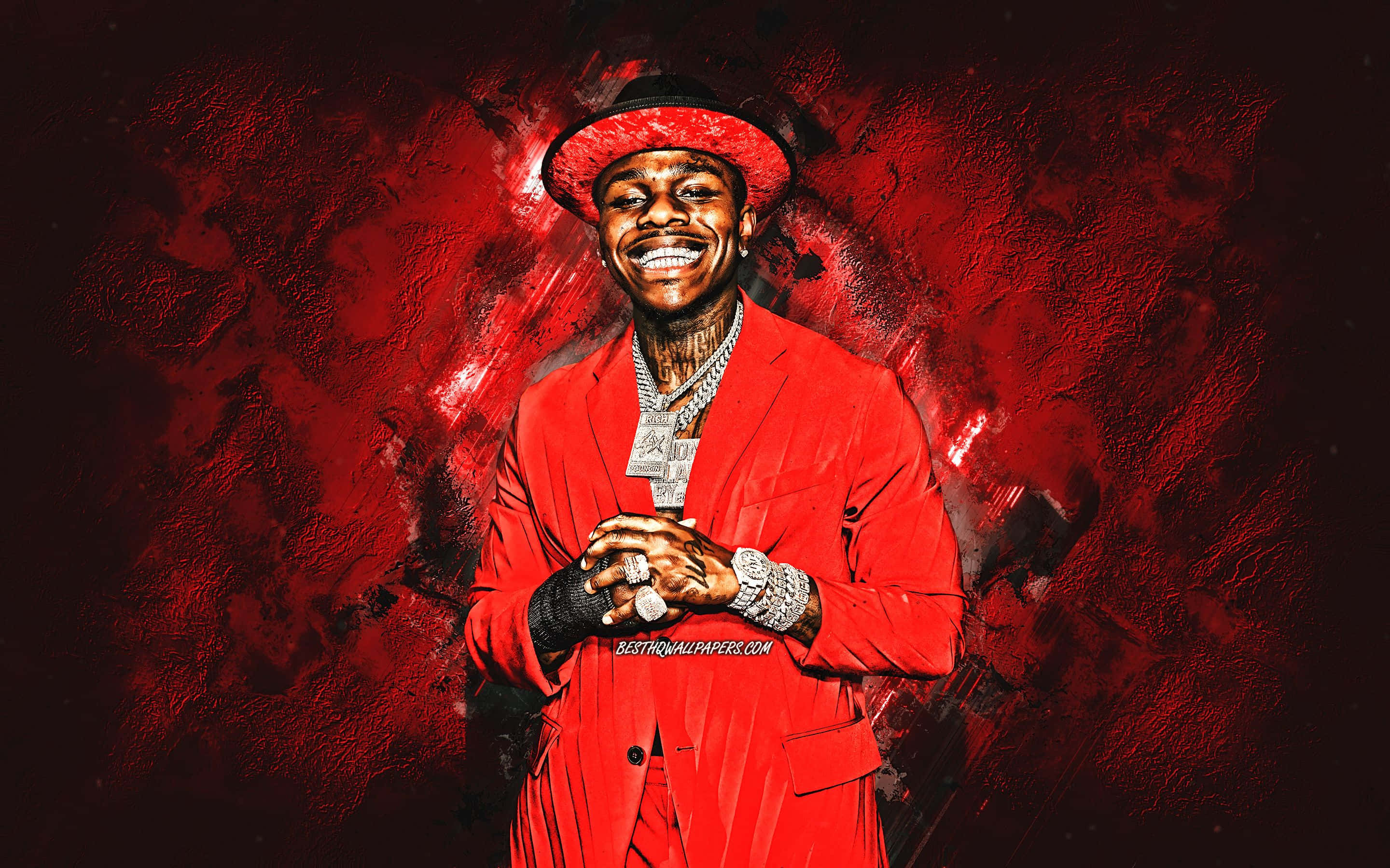 Dababy Cartoon, red suit, red hat, 2K Desktop Wallpaper
